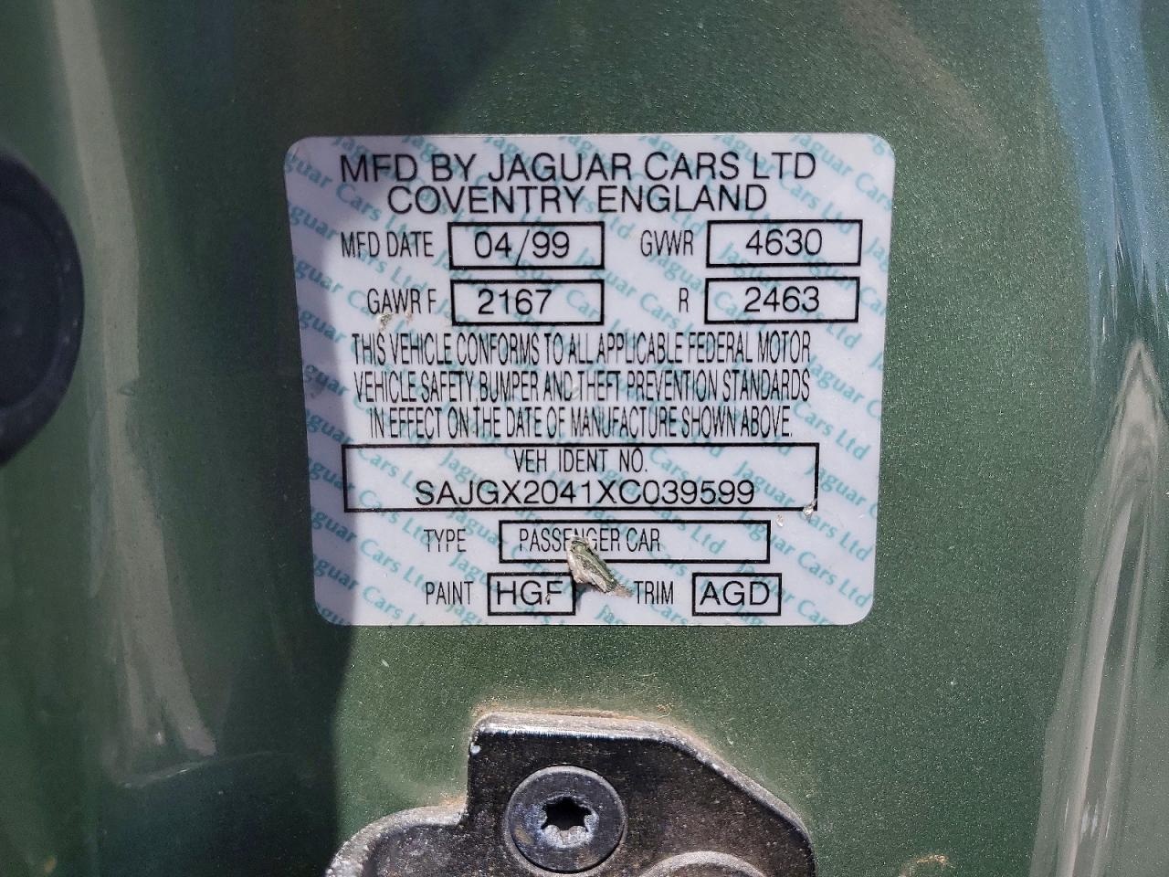 1999 Jaguar Xk8 Green vin: SAJGX2041XC039599