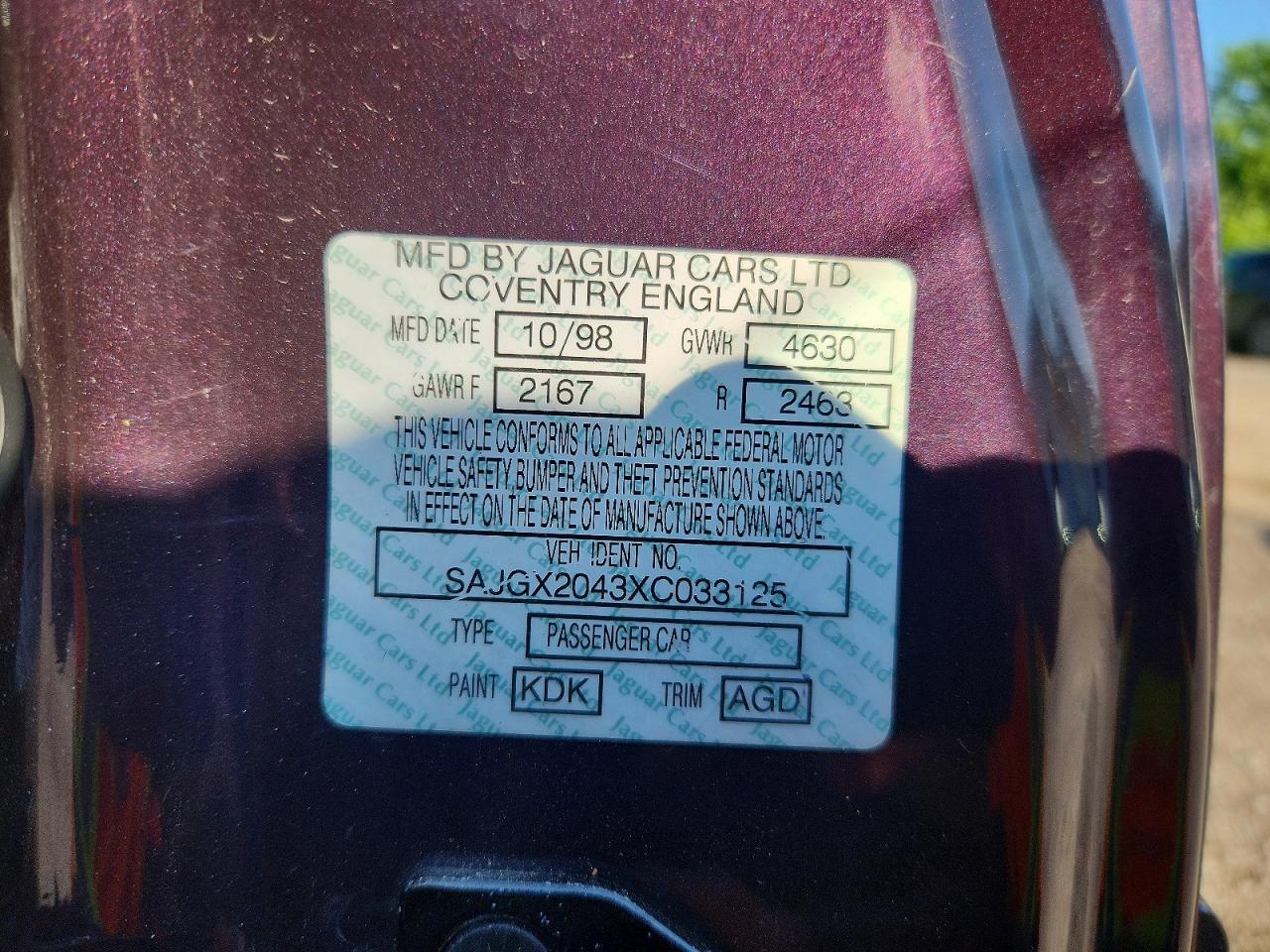 1999 Jaguar Xk8 Purple vin: SAJGX2043XC033125