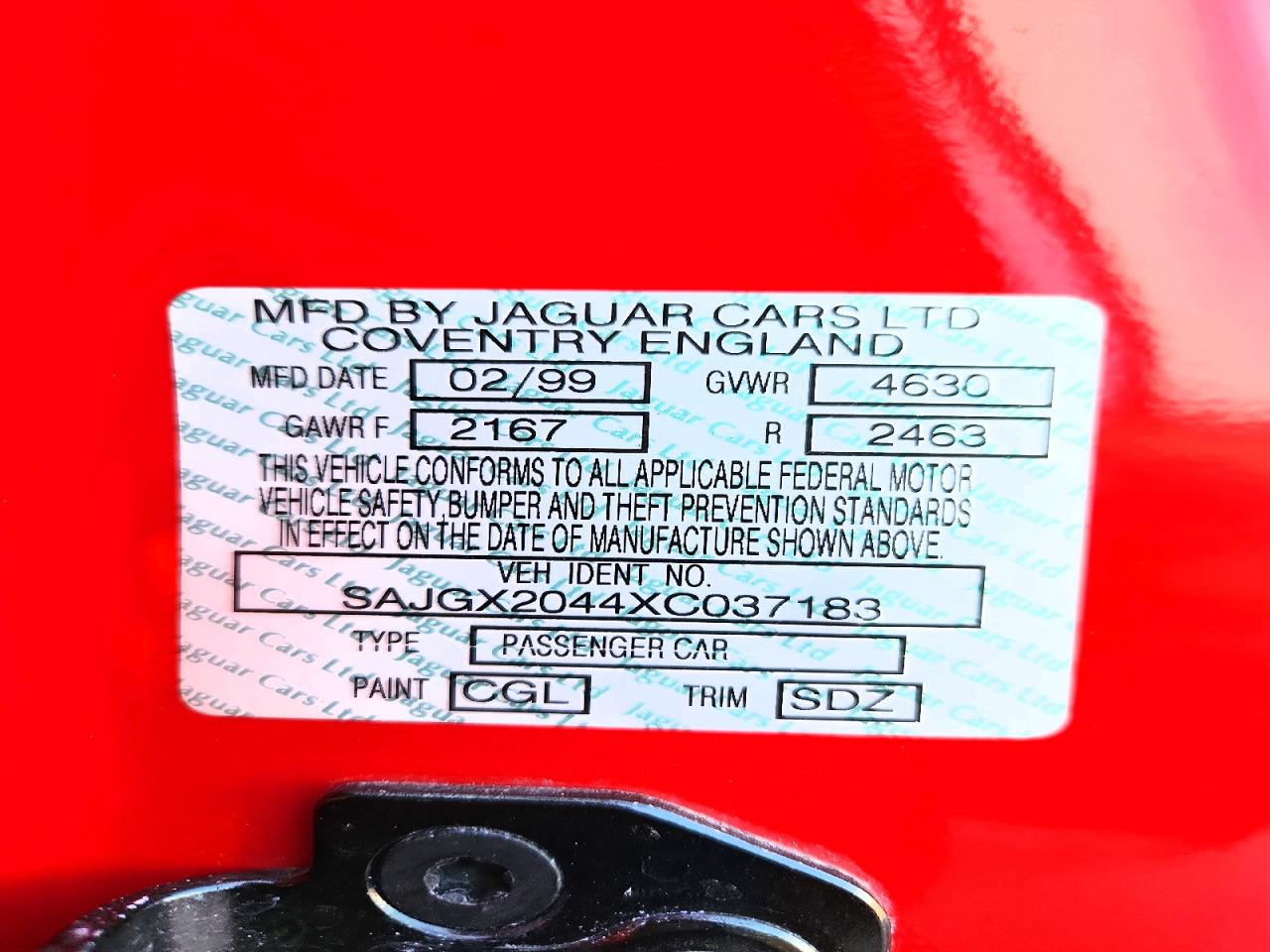 1999 Jaguar Xk8 Red vin: SAJGX2044XC037183