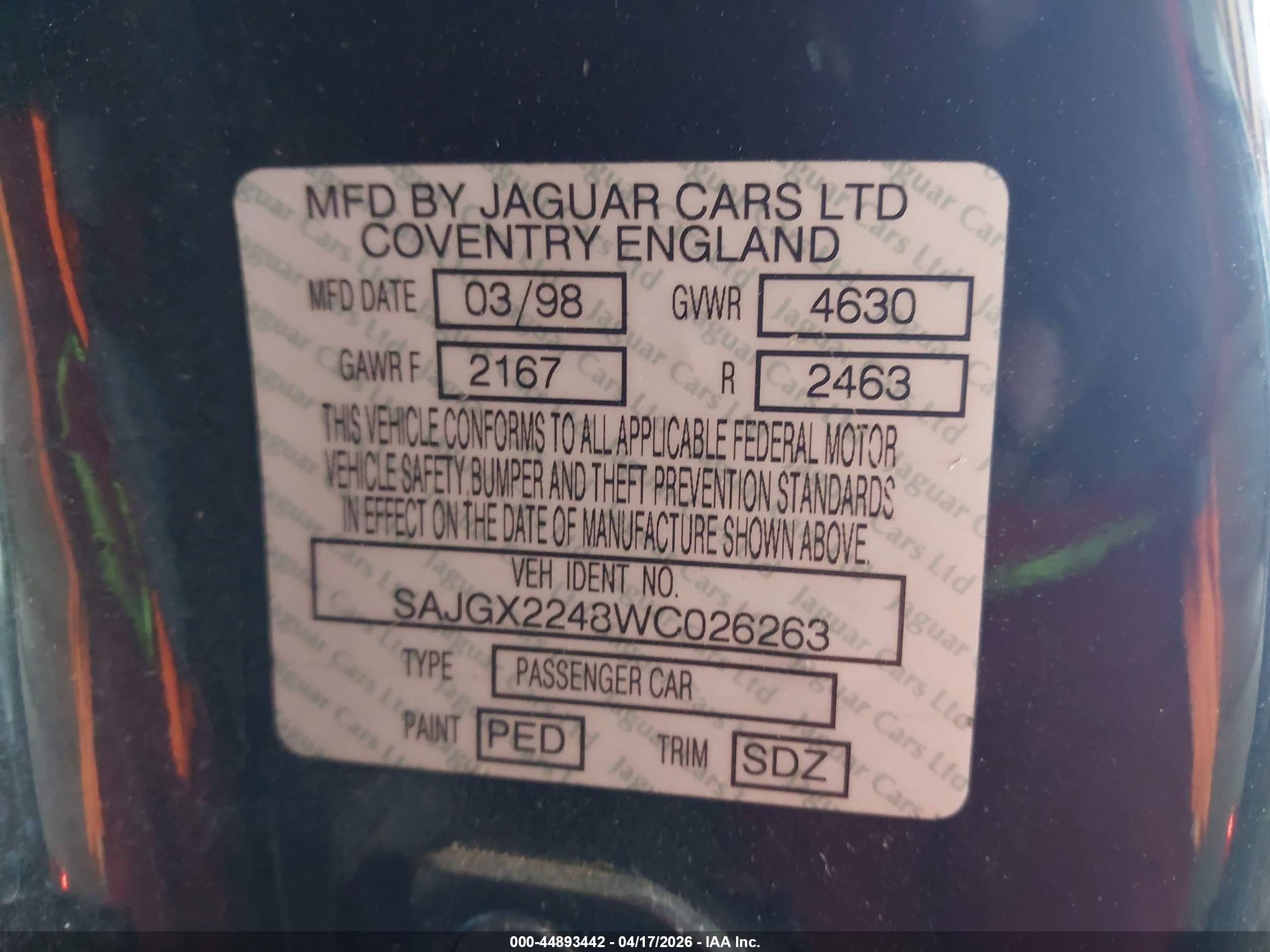 1998 Jaguar Xk8   Black vin: SAJGX2248WC026263