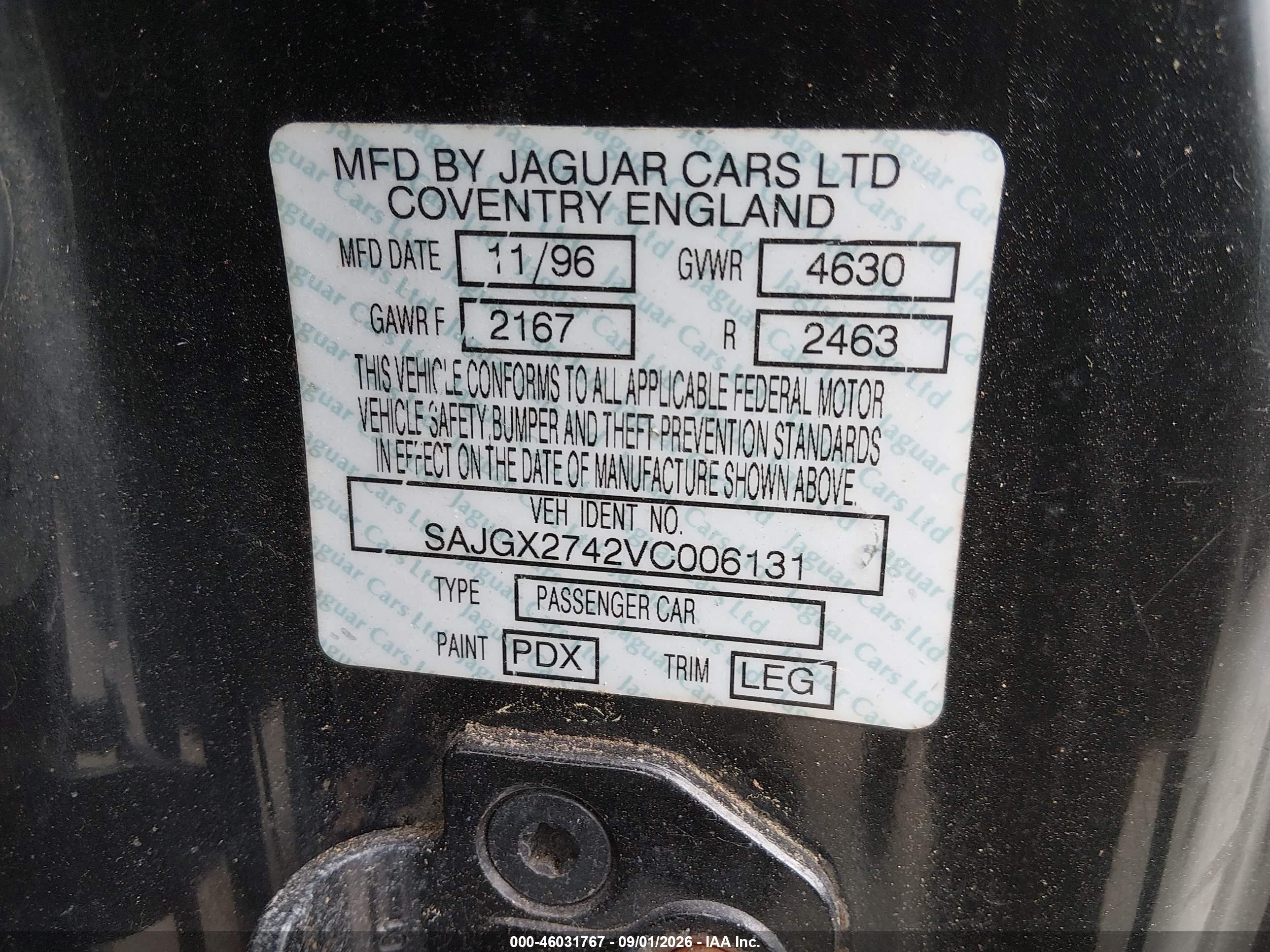 1997 Jaguar Xk8   Black vin: SAJGX2742VC006131