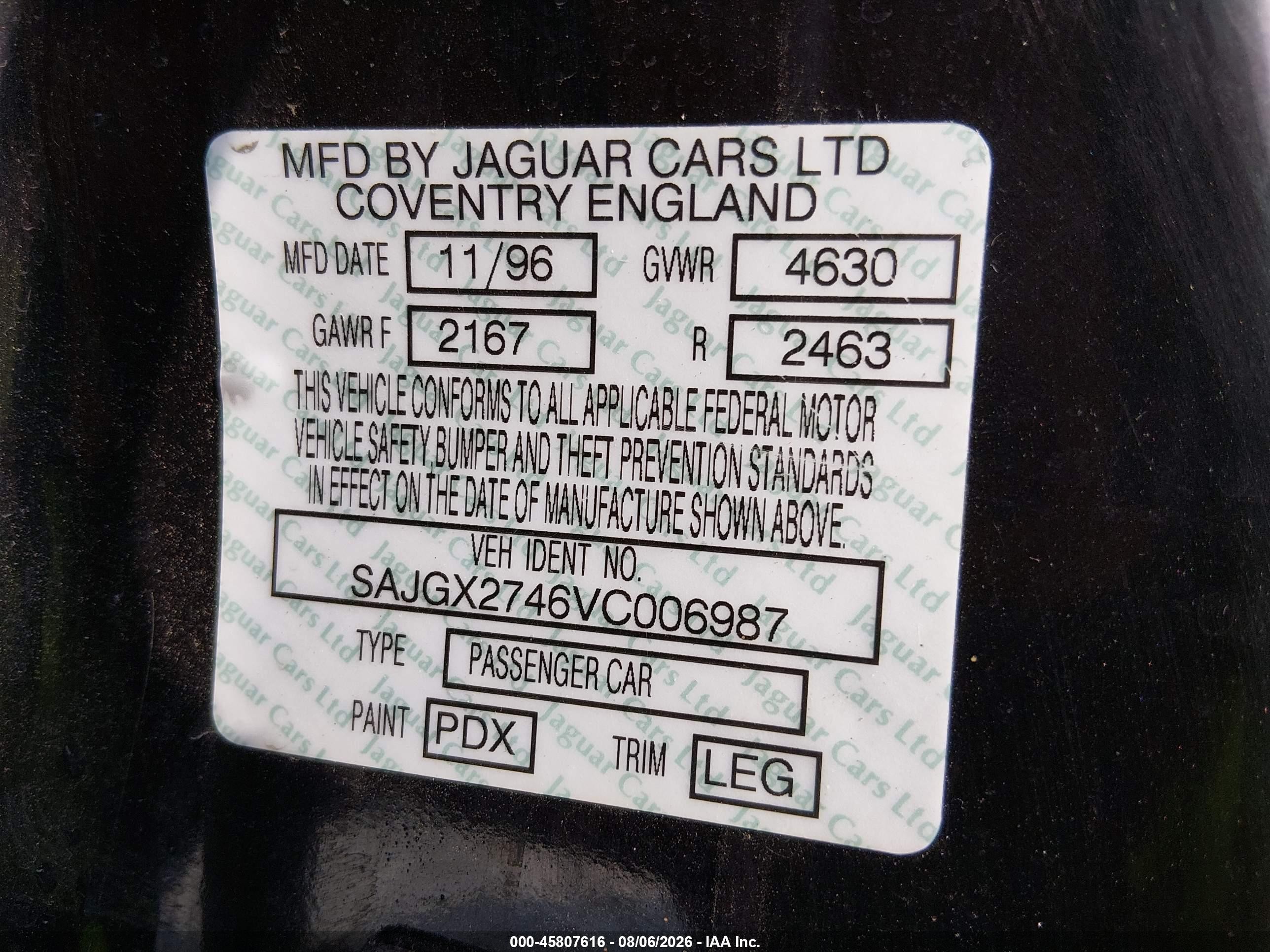 1997 Jaguar Xk8   Black vin: SAJGX2746VC006987