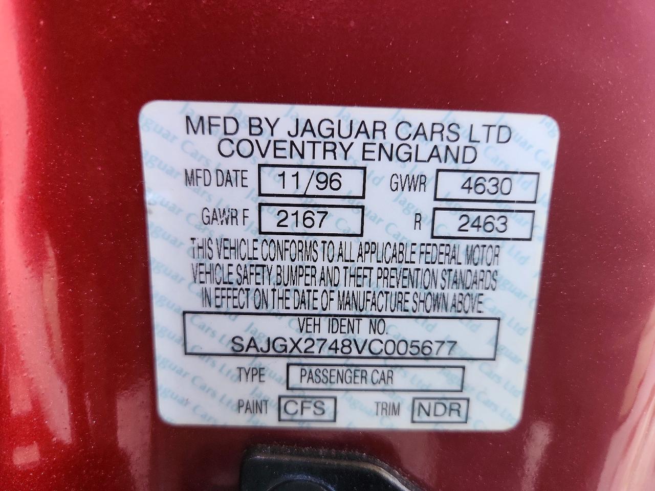 1997 Jaguar Xk8 Red vin: SAJGX2748VC005677