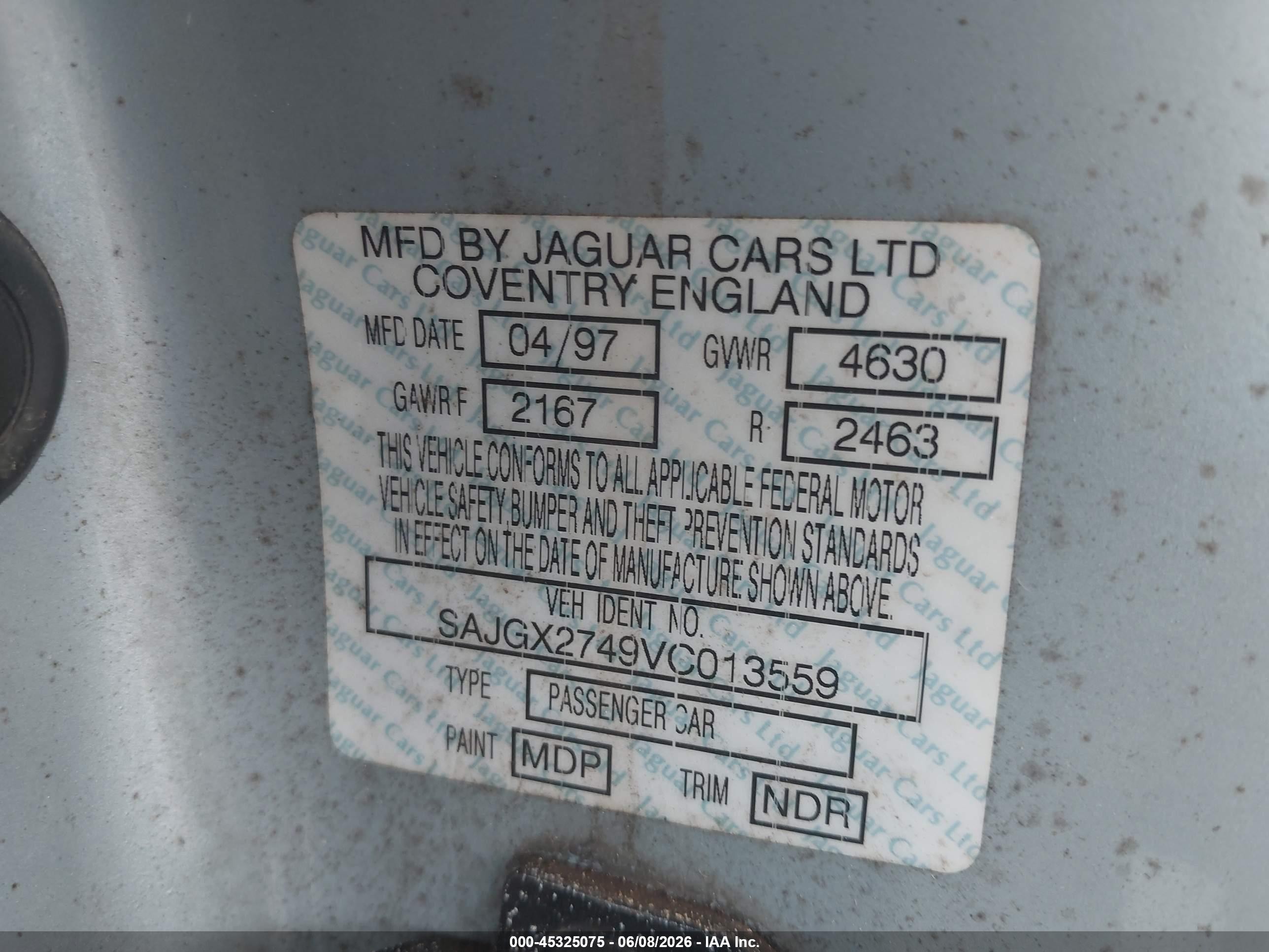1997 Jaguar Xk8   Light Blue vin: SAJGX2749VC013559