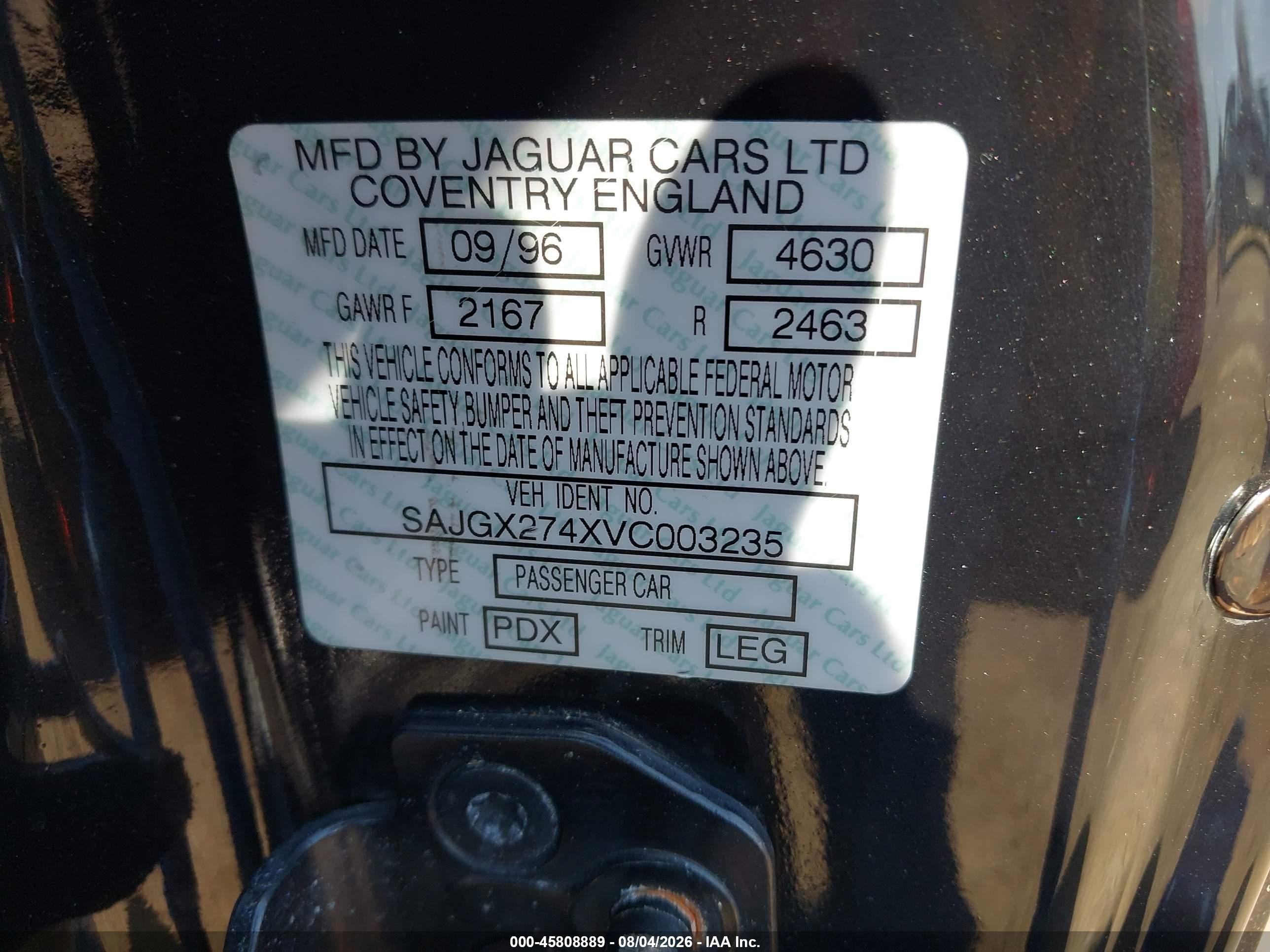 1997 Jaguar Xk8   Black vin: SAJGX274XVC003235