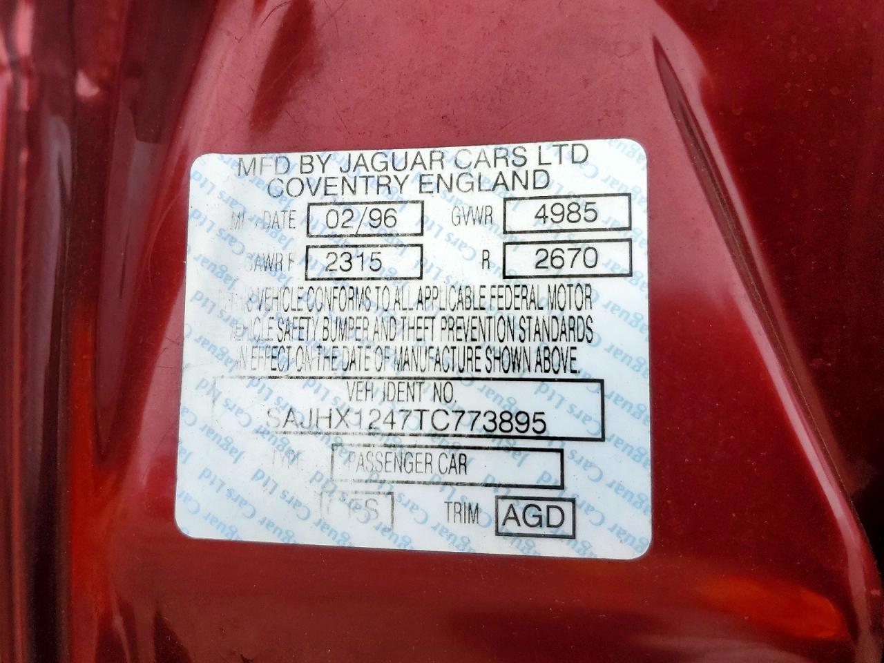 1996 Jaguar Xj6 Red vin: SAJHX1247TC773895