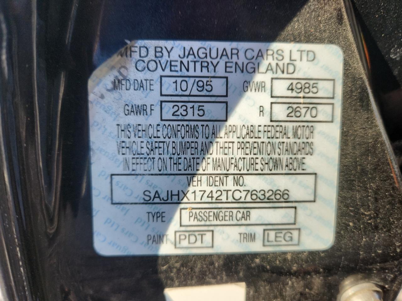 1996 Jaguar Xj6 Black vin: SAJHX1742TC763266