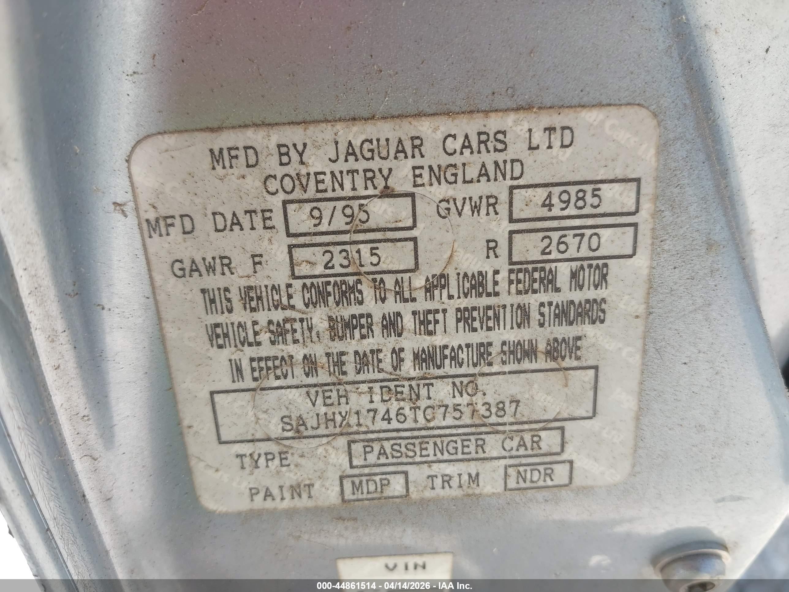 1996 Jaguar Xj6   Синий vin: SAJHX1746TC757387