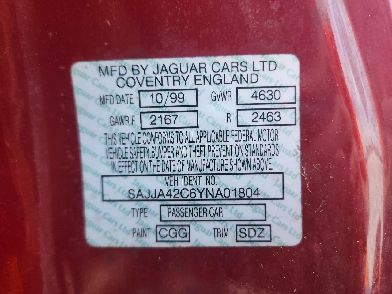 2000 Jaguar Xk8 Burgundy vin: SAJJA42C6YNA01804