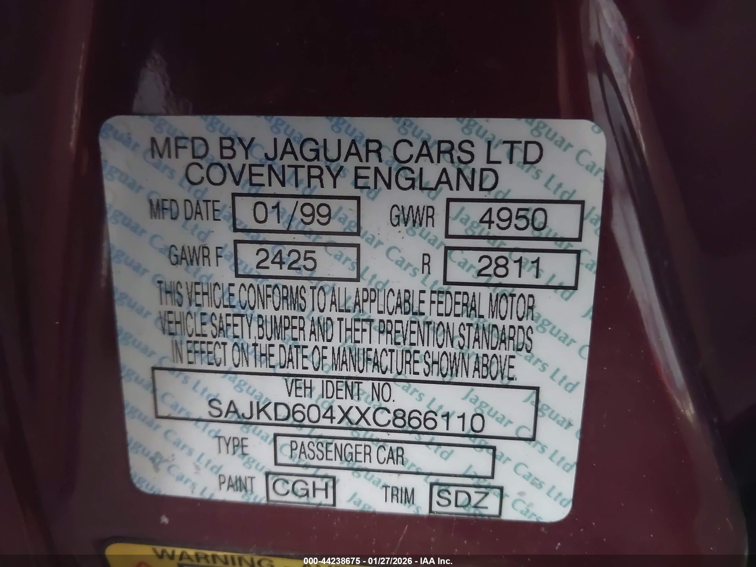 1999 Jaguar Xj8 Vanden Plas Blue vin: SAJKD604XXC866110
