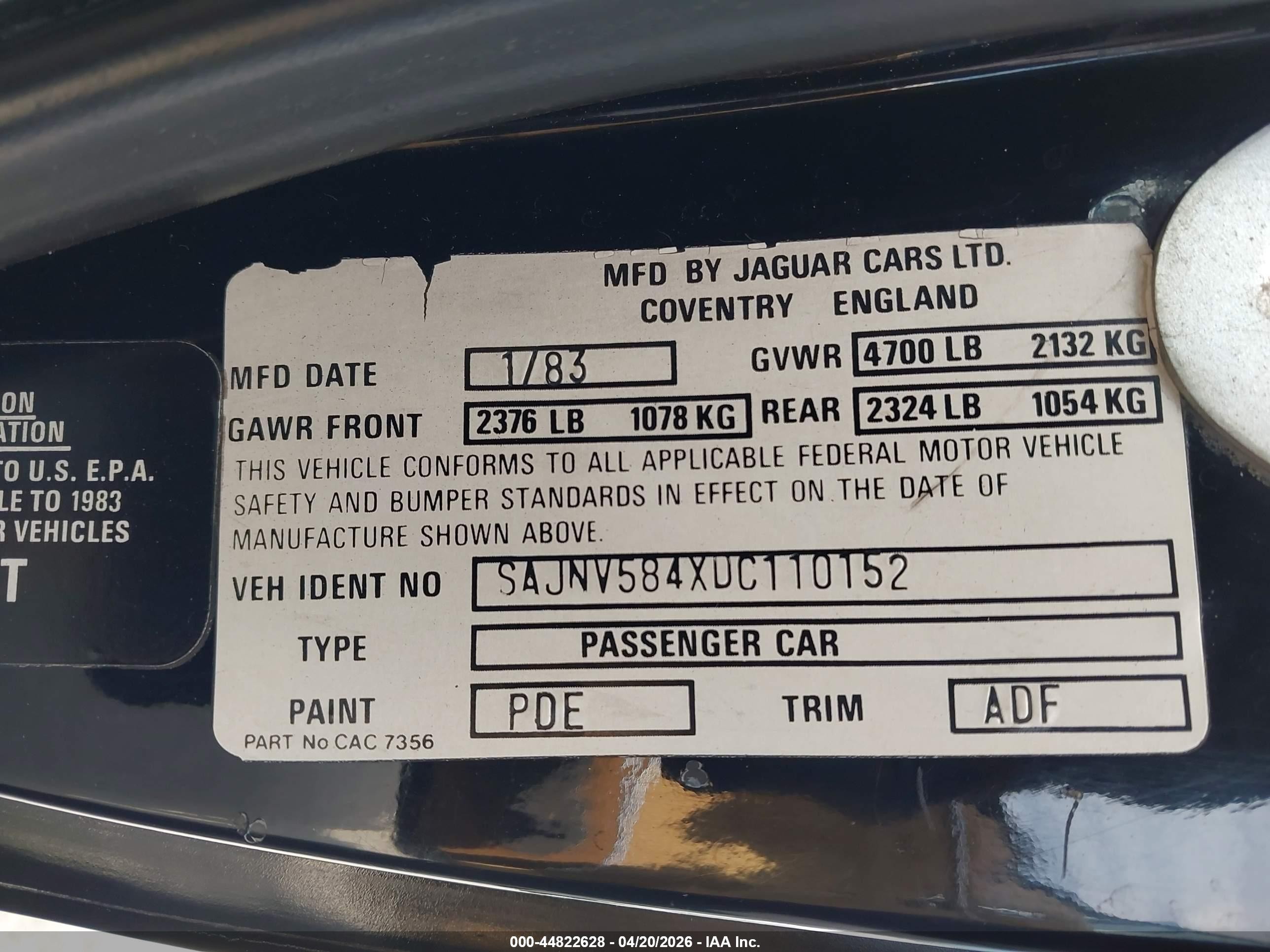 1983 Jaguar Xjs   Black vin: SAJNV584XDC110152