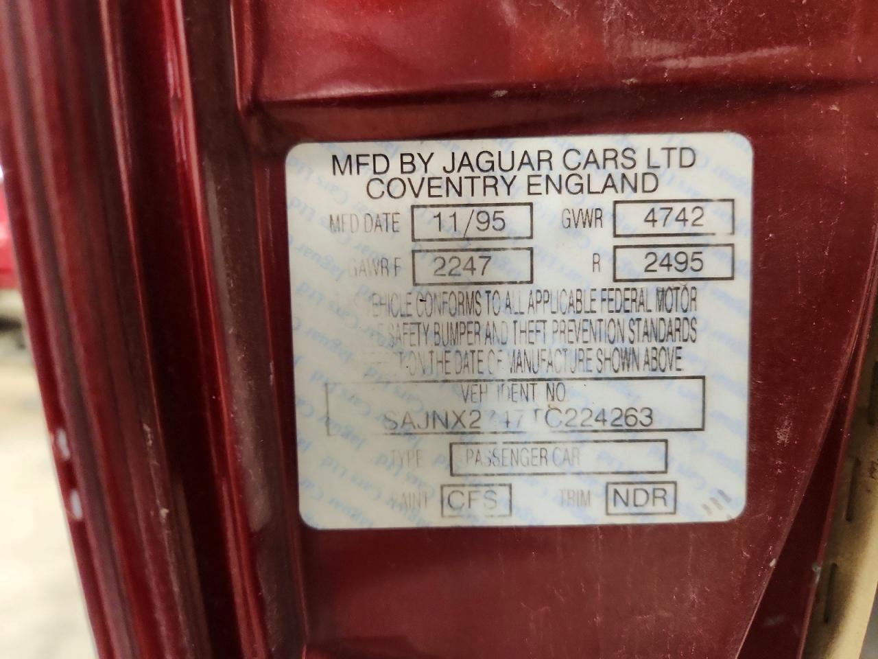1996 Jaguar Xjs 2+2 Бордовый vin: SAJNX2747TC224263