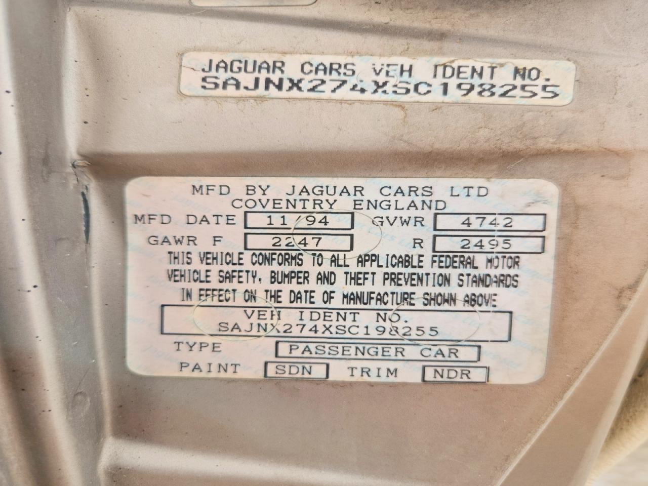 1995 Jaguar Xjs 2+2 Beige vin: SAJNX274XSC198255