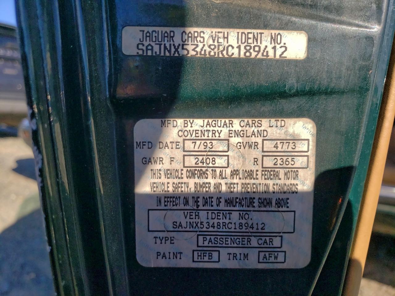 1994 Jaguar Xjs Зеленый vin: SAJNX5348RC189412