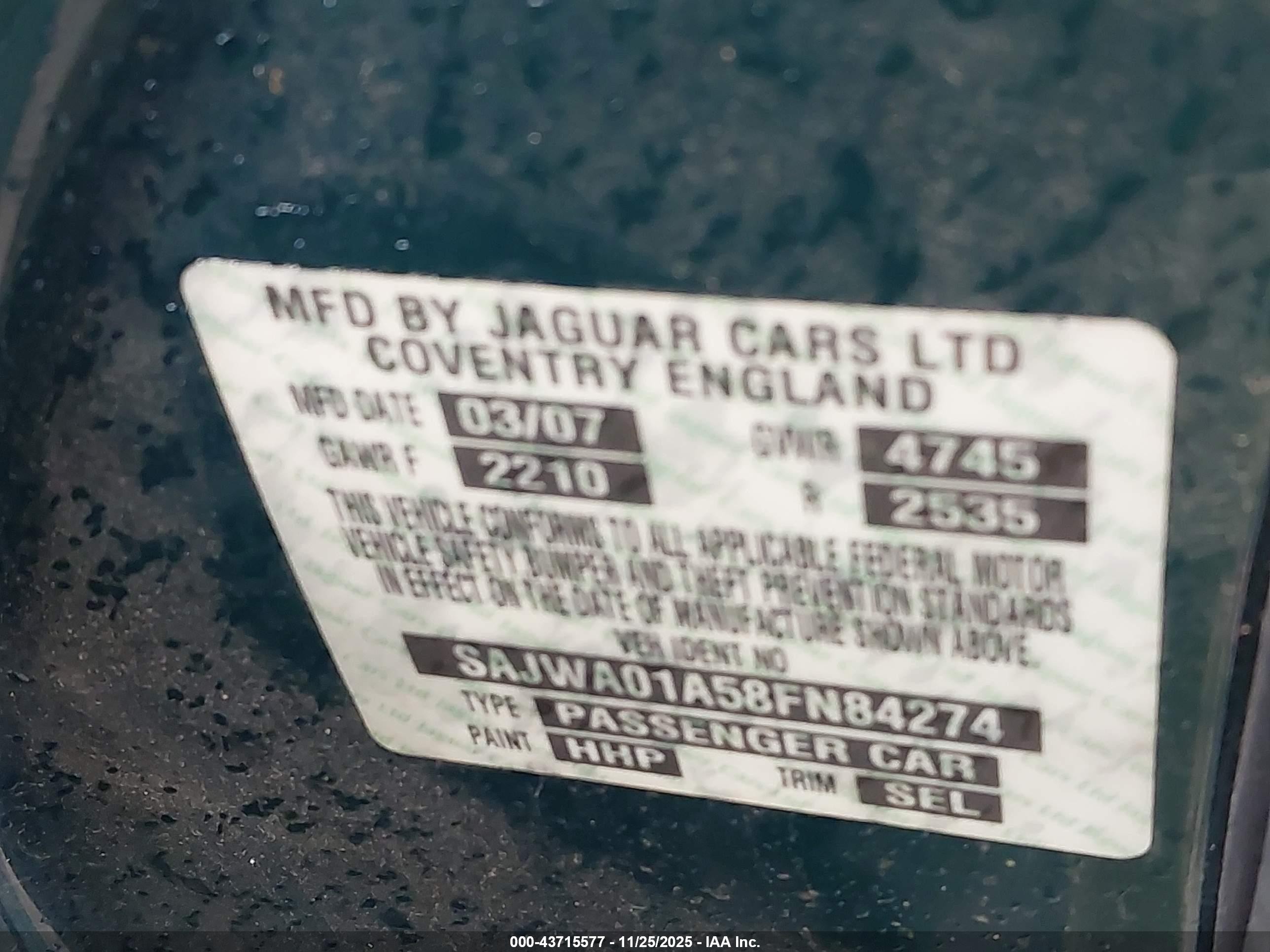 2008 Jaguar S-type 3.0 V6 Green vin: SAJWA01A58FN84274