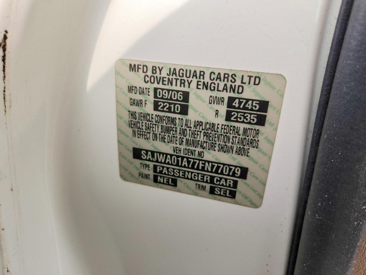 2007 Jaguar S-type White vin: SAJWA01A77FN77079