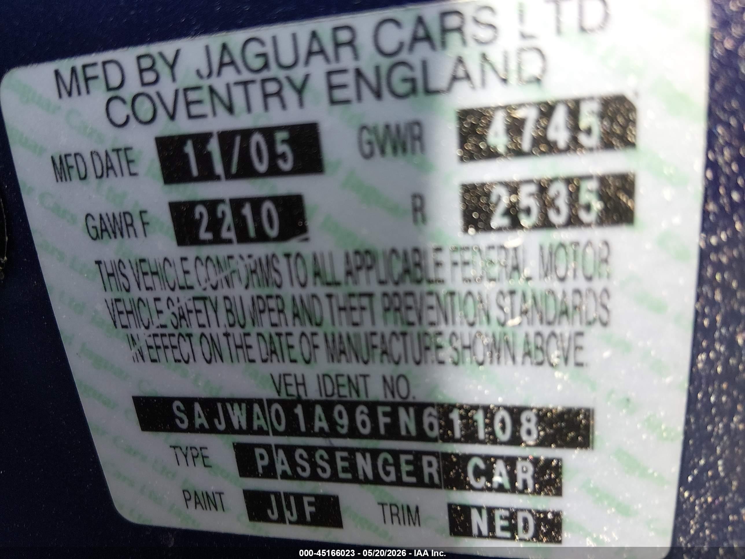 2006 Jaguar S-type 3.0l V6 Blue vin: SAJWA01A96FN61108