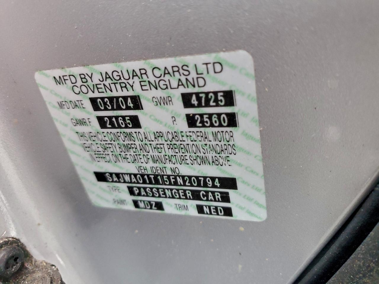 2005 Jaguar S-type Silver vin: SAJWA01T15FN20794