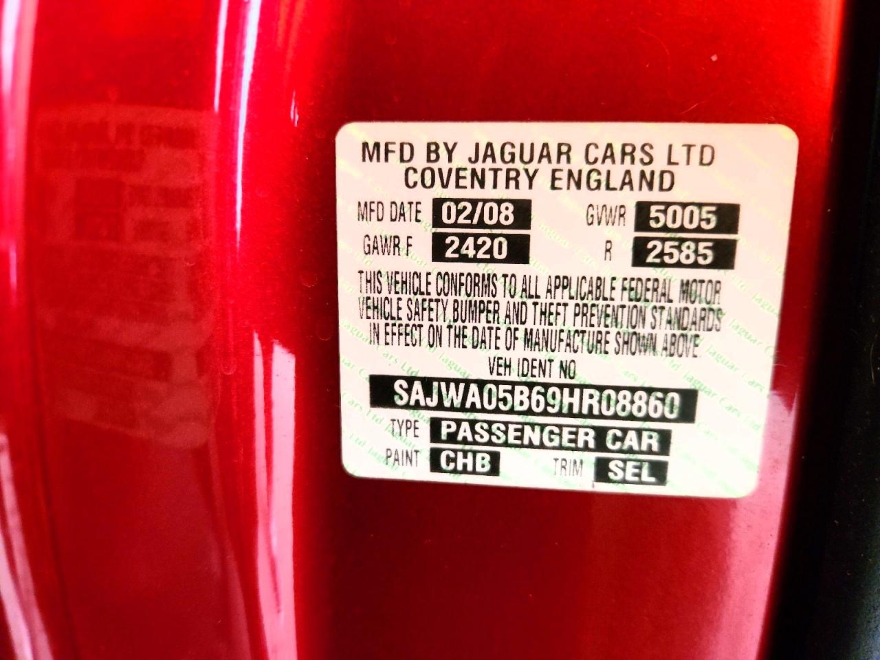 2009 Jaguar Xf Luxury Red vin: SAJWA05B69HR08860