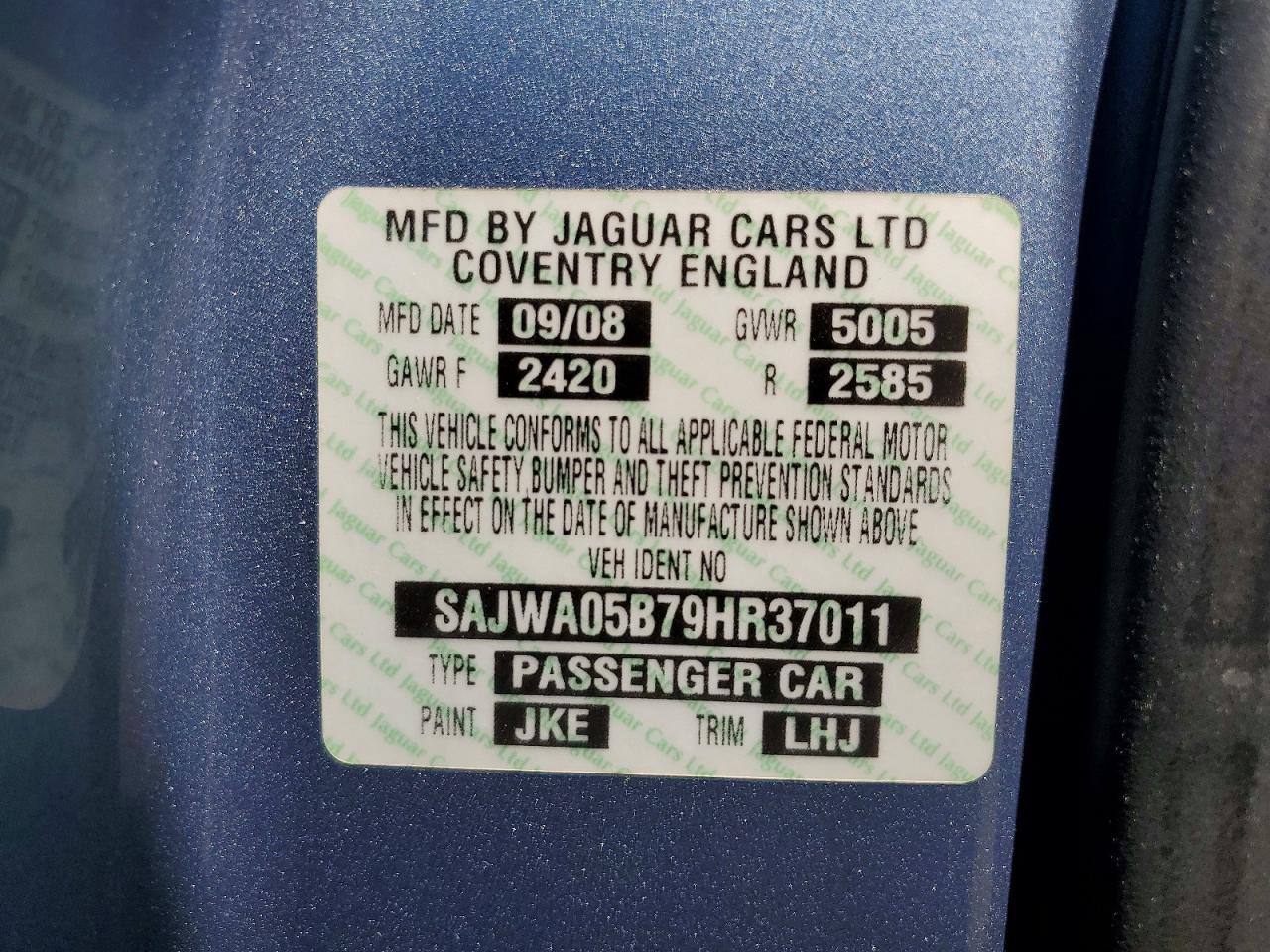 2009 Jaguar Xf Luxury Blue vin: SAJWA05B79HR37011