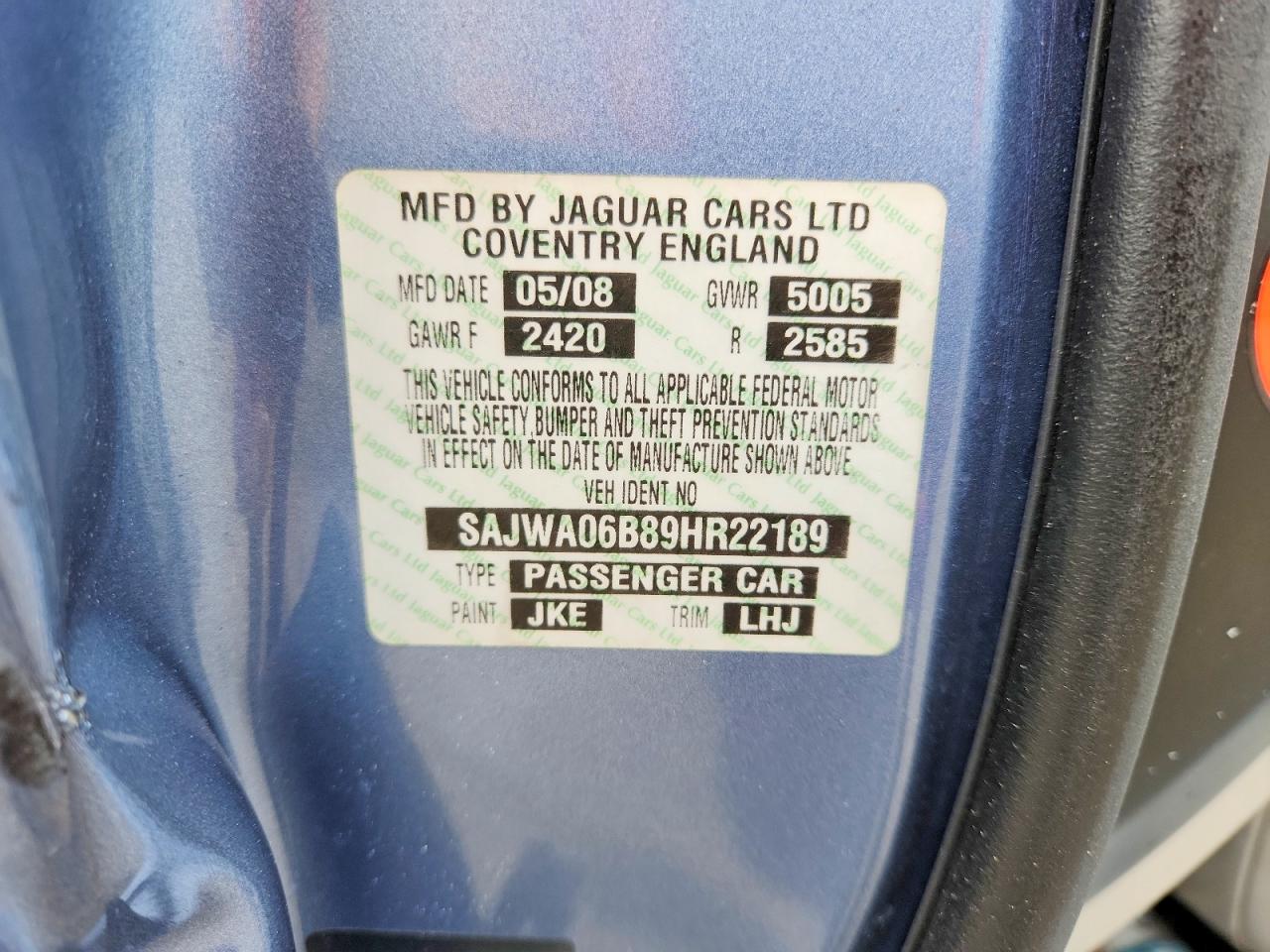 2009 Jaguar Xf Premium Luxury Blue vin: SAJWA06B89HR22189