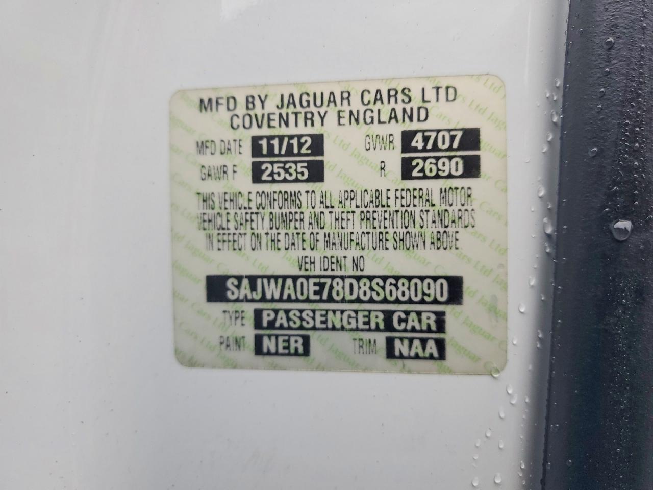 2013 Jaguar Xf Белый vin: SAJWA0E78D8S68090