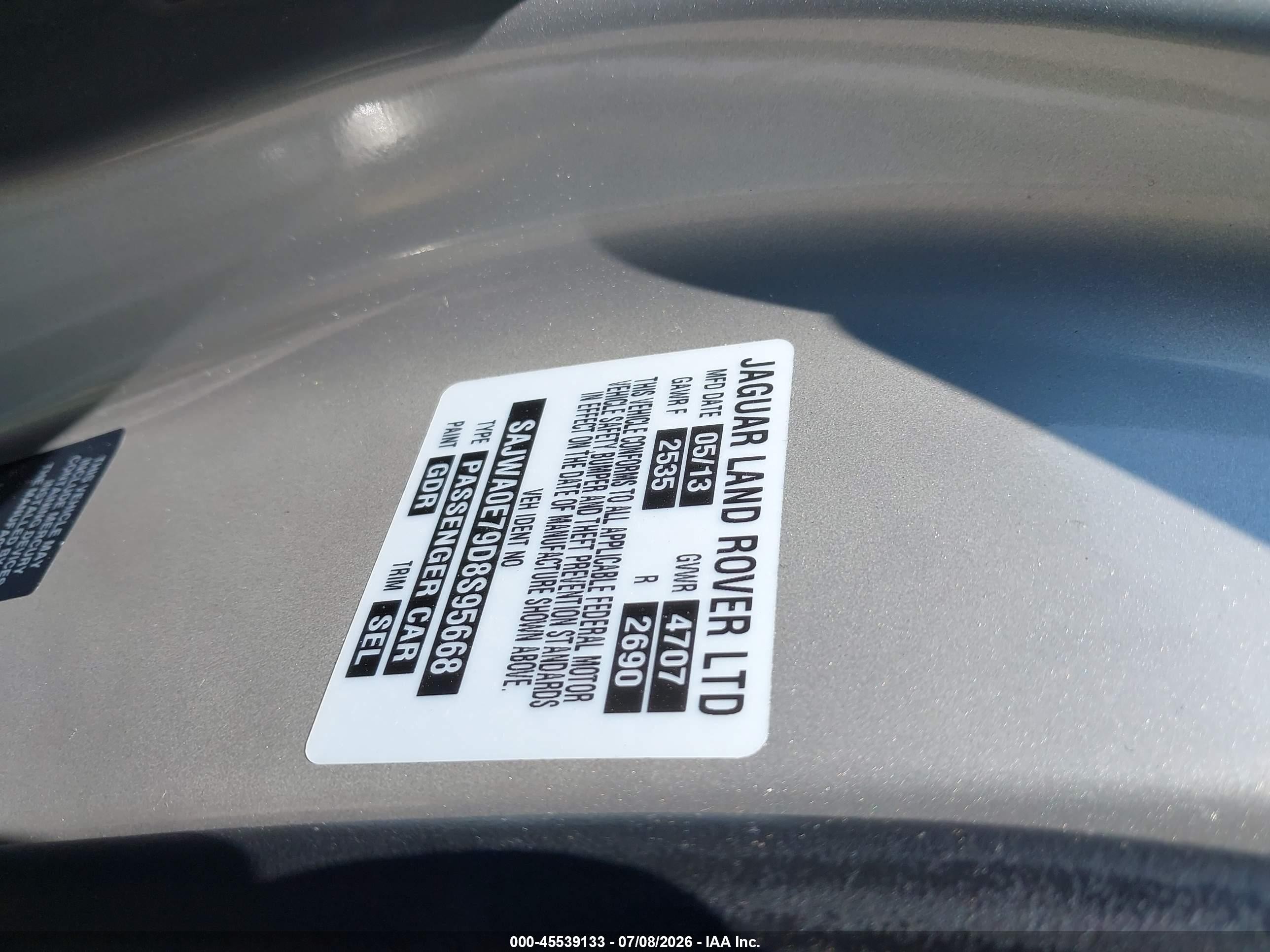 2013 Jaguar Xf V6 Sc Silver vin: SAJWA0E79D8S95668