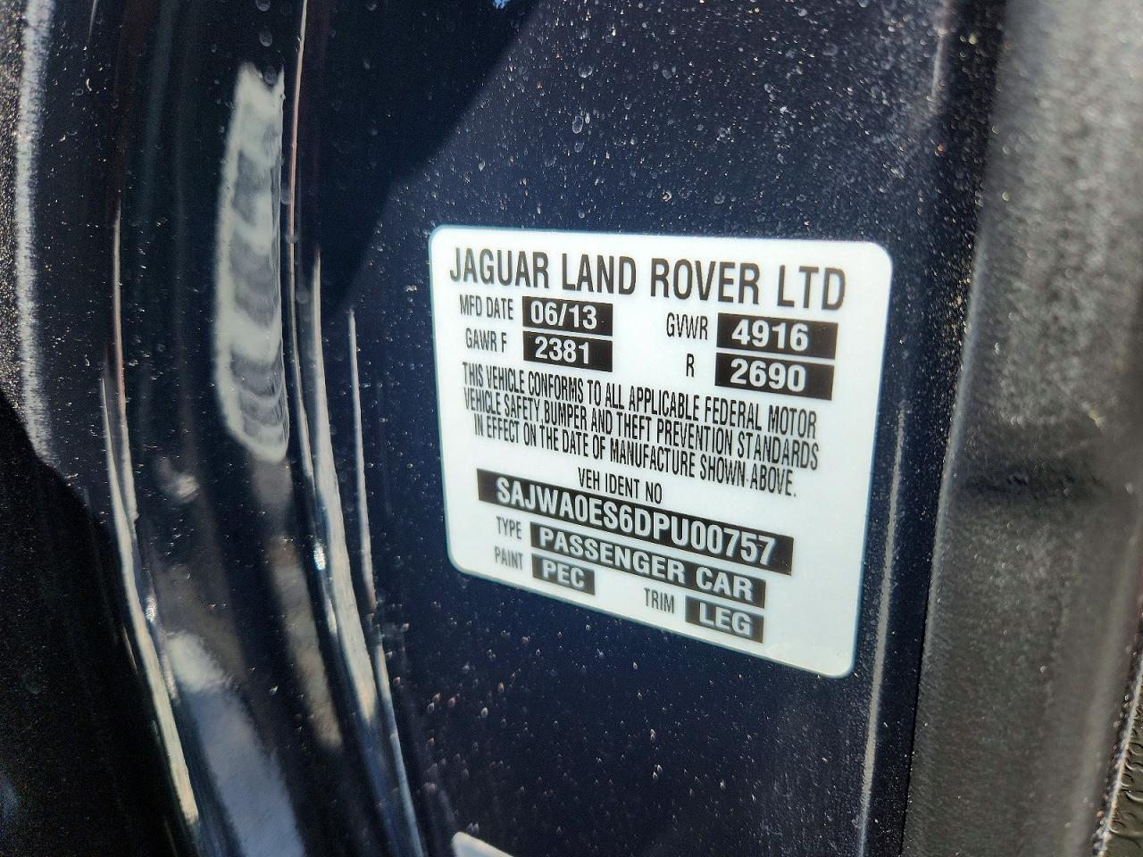 2013 Jaguar Xf Black vin: SAJWA0ES6DPU00757