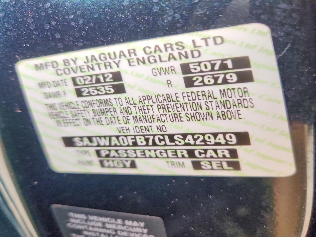 2012 Jaguar Xf Green vin: SAJWA0FB7CLS42949