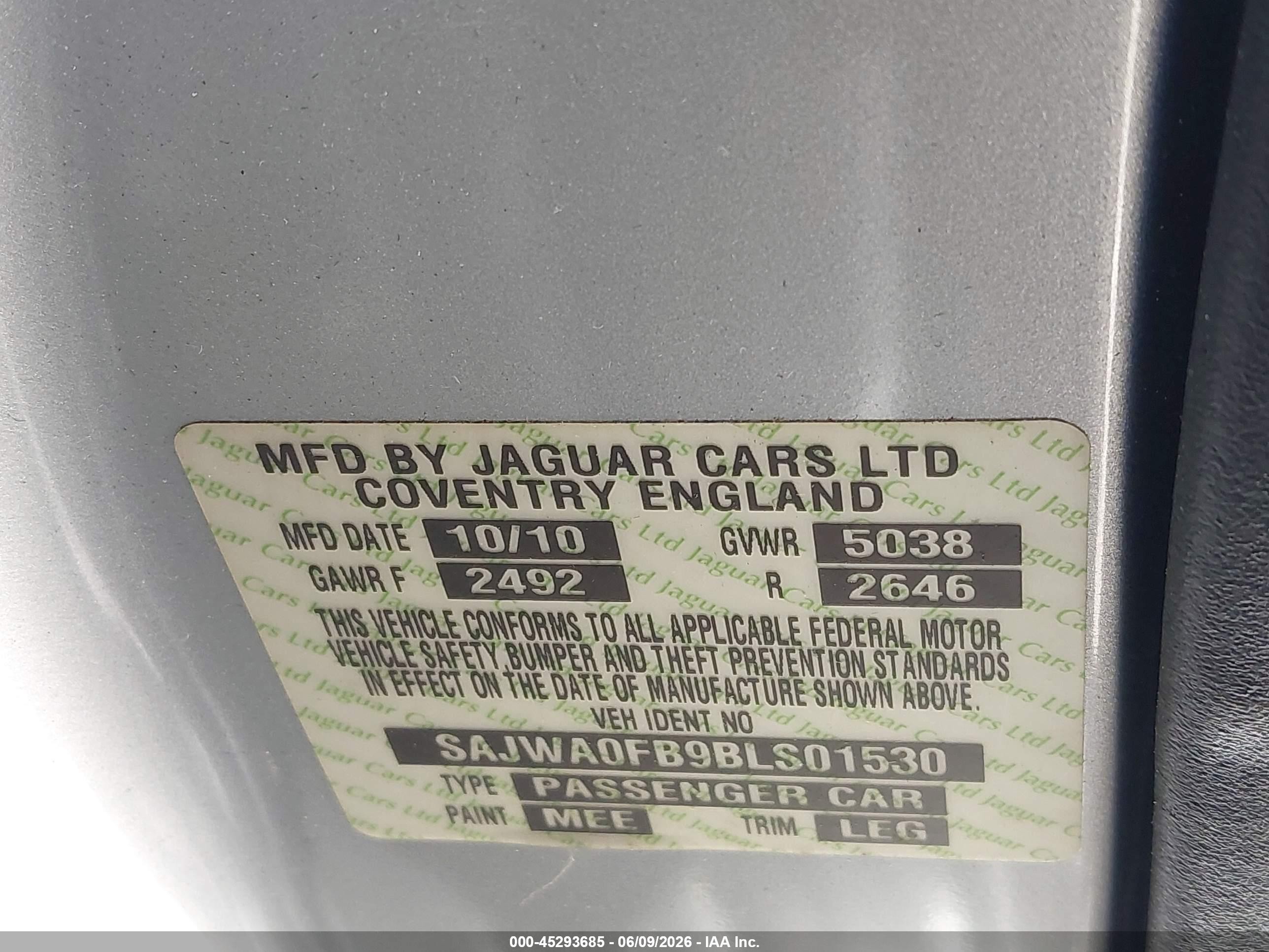 2011 Jaguar Xf   Silver vin: SAJWA0FB9BLS01530
