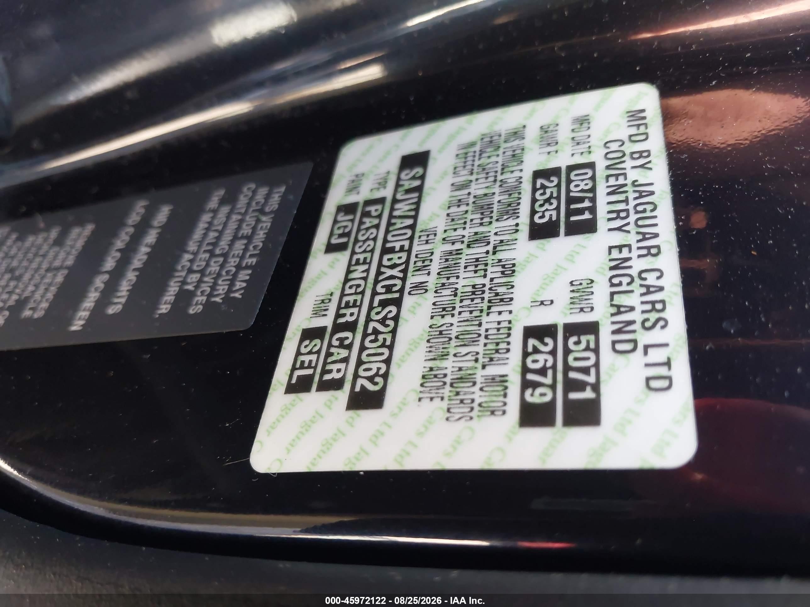2012 Jaguar Xf   Dark Blue vin: SAJWA0FBXCLS25062