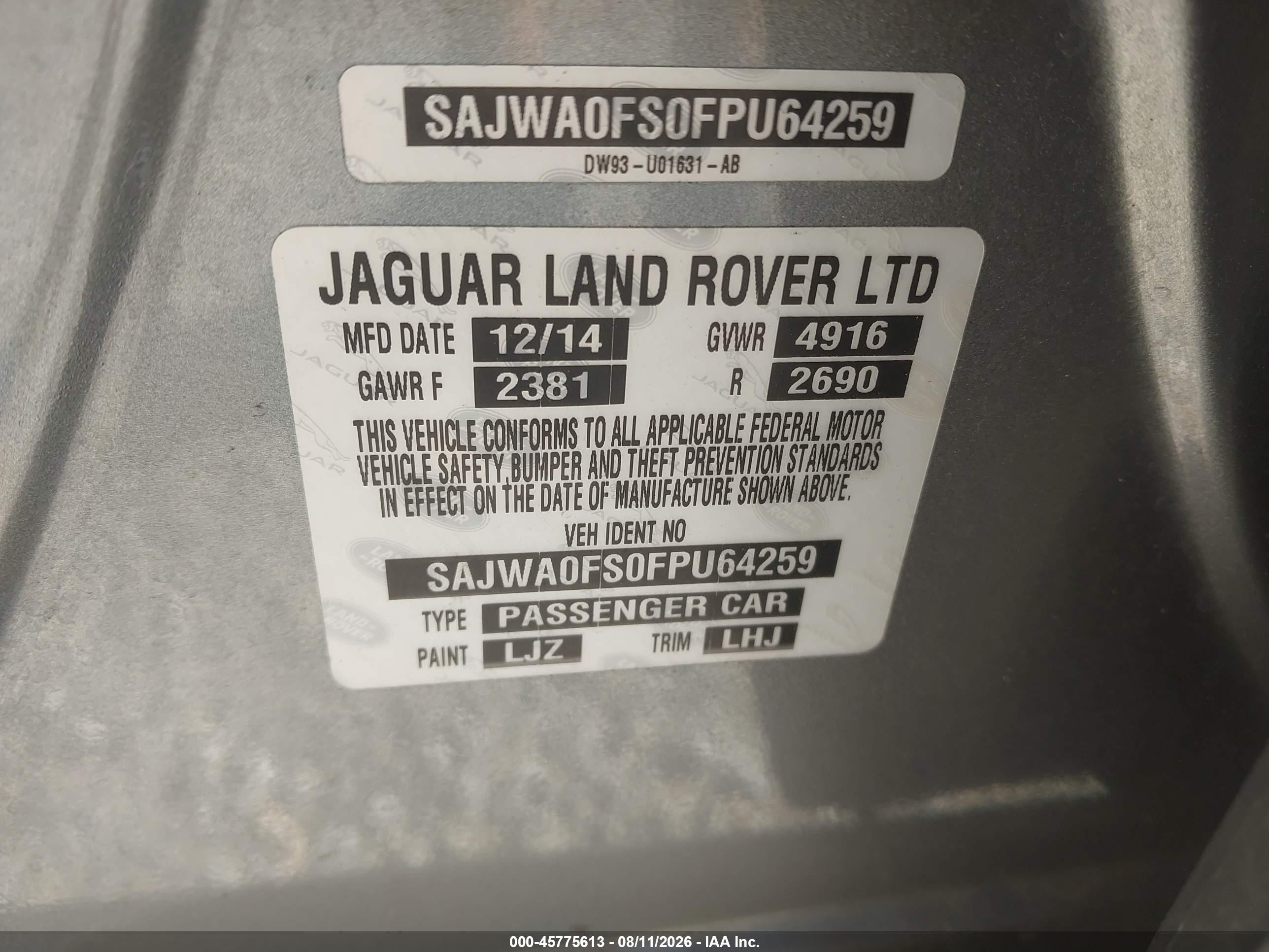 2015 Jaguar Xf 2.0t Premium Silver vin: SAJWA0FS0FPU64259