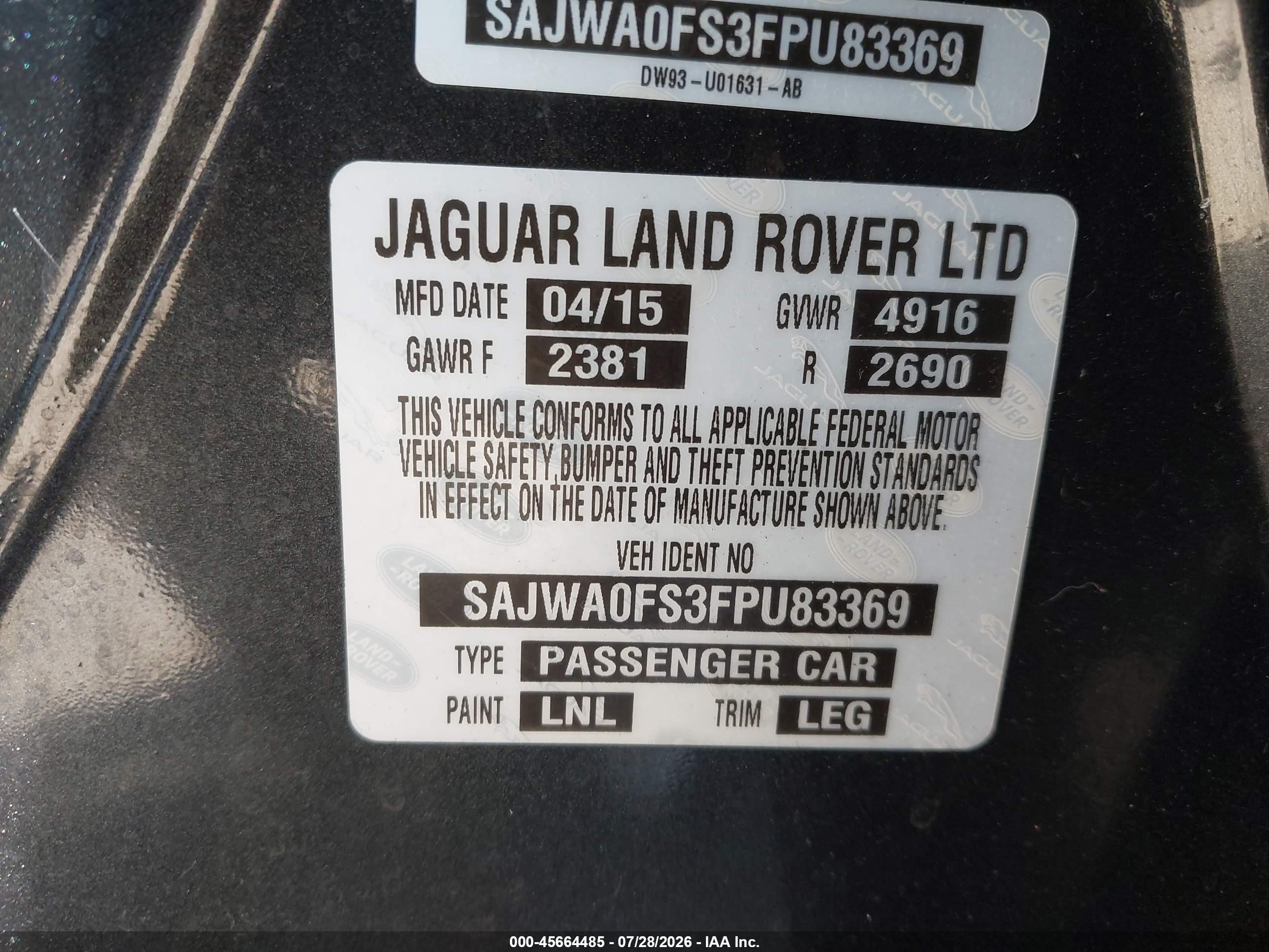 2015 Jaguar Xf 2.0t Premium Gray vin: SAJWA0FS3FPU83369
