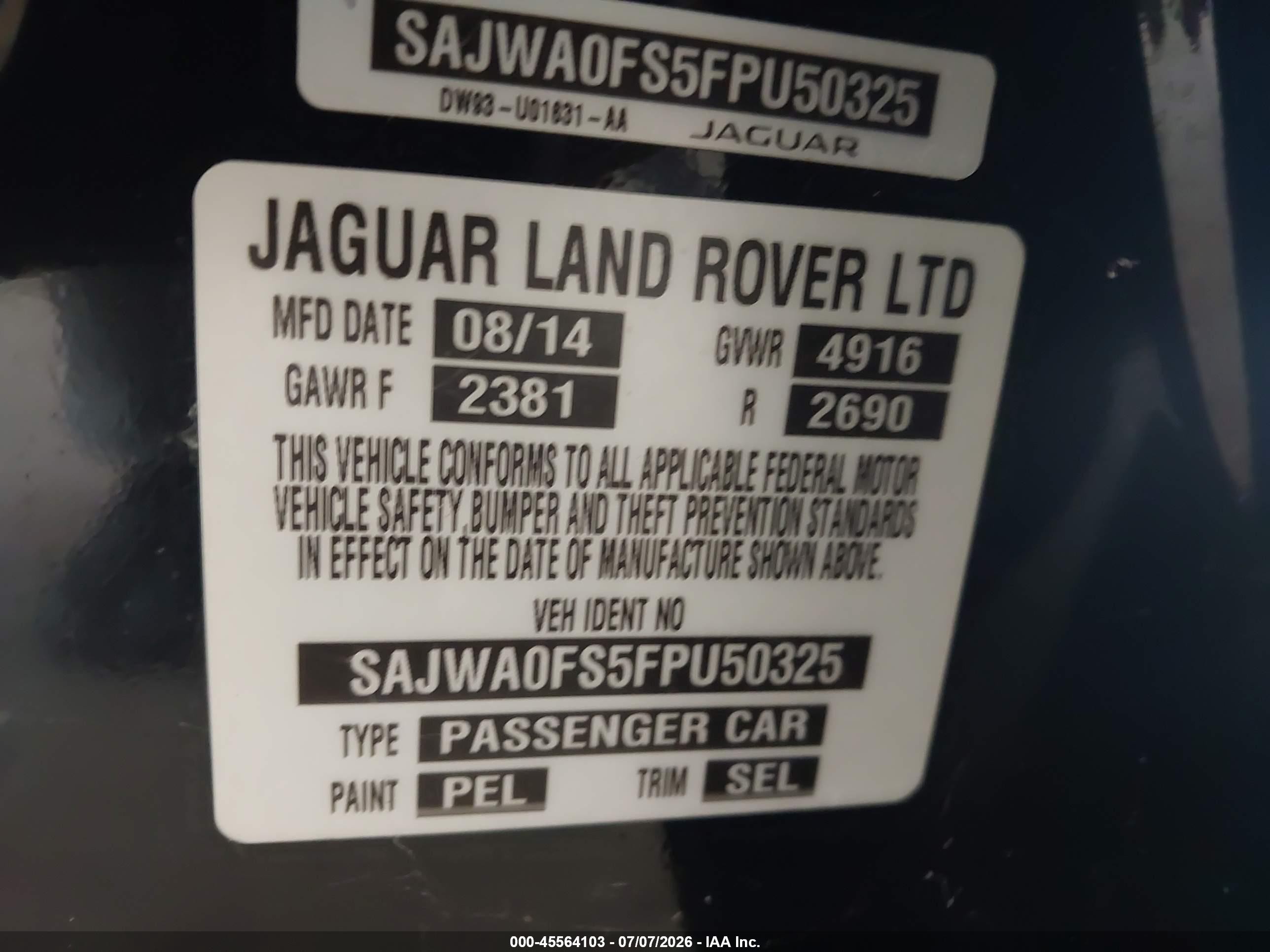2015 Jaguar Xf 2.0t Premium Black vin: SAJWA0FS5FPU50325