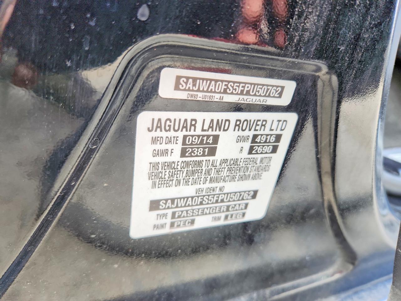 2015 Jaguar Xf Черный vin: SAJWA0FS5FPU50762