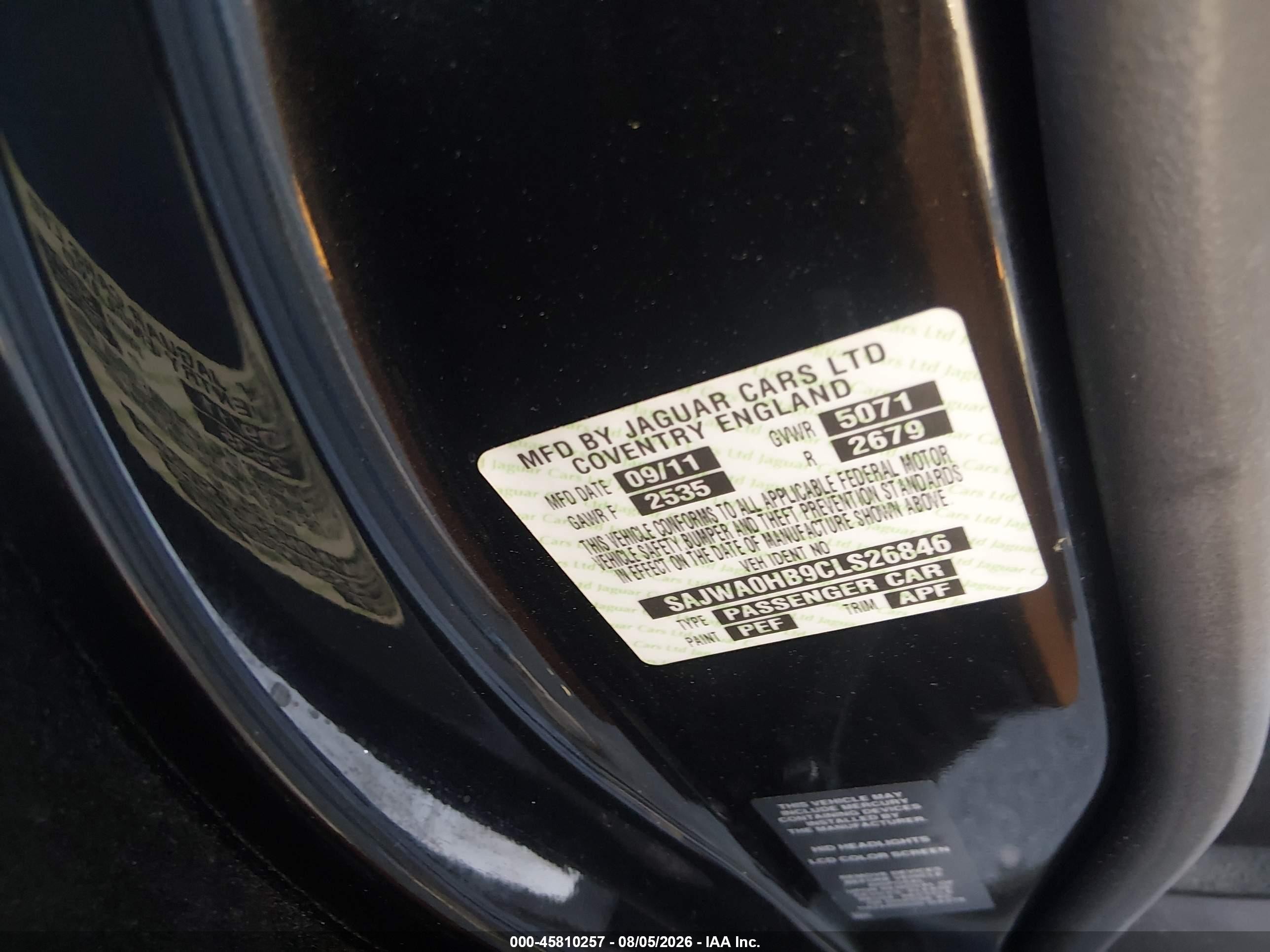 2012 Jaguar Xf Portfolio Black vin: SAJWA0HB9CLS26846