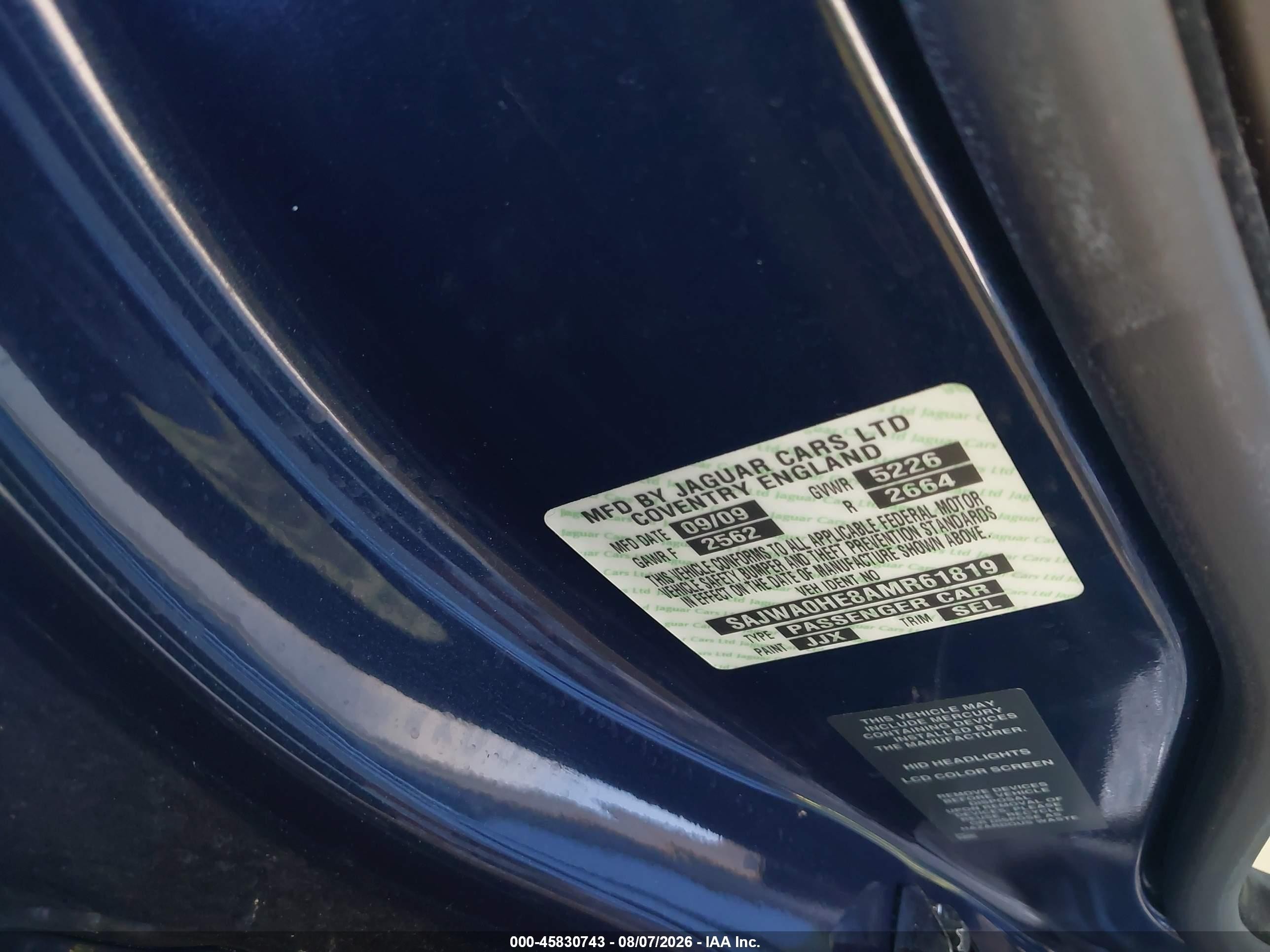 2010 Jaguar Xf Supercharged Dark Blue vin: SAJWA0HE8AMR61819