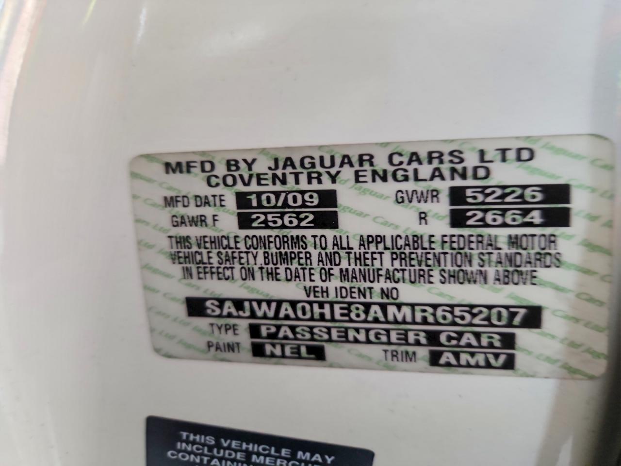 2010 Jaguar Xf Supercharged White vin: SAJWA0HE8AMR65207