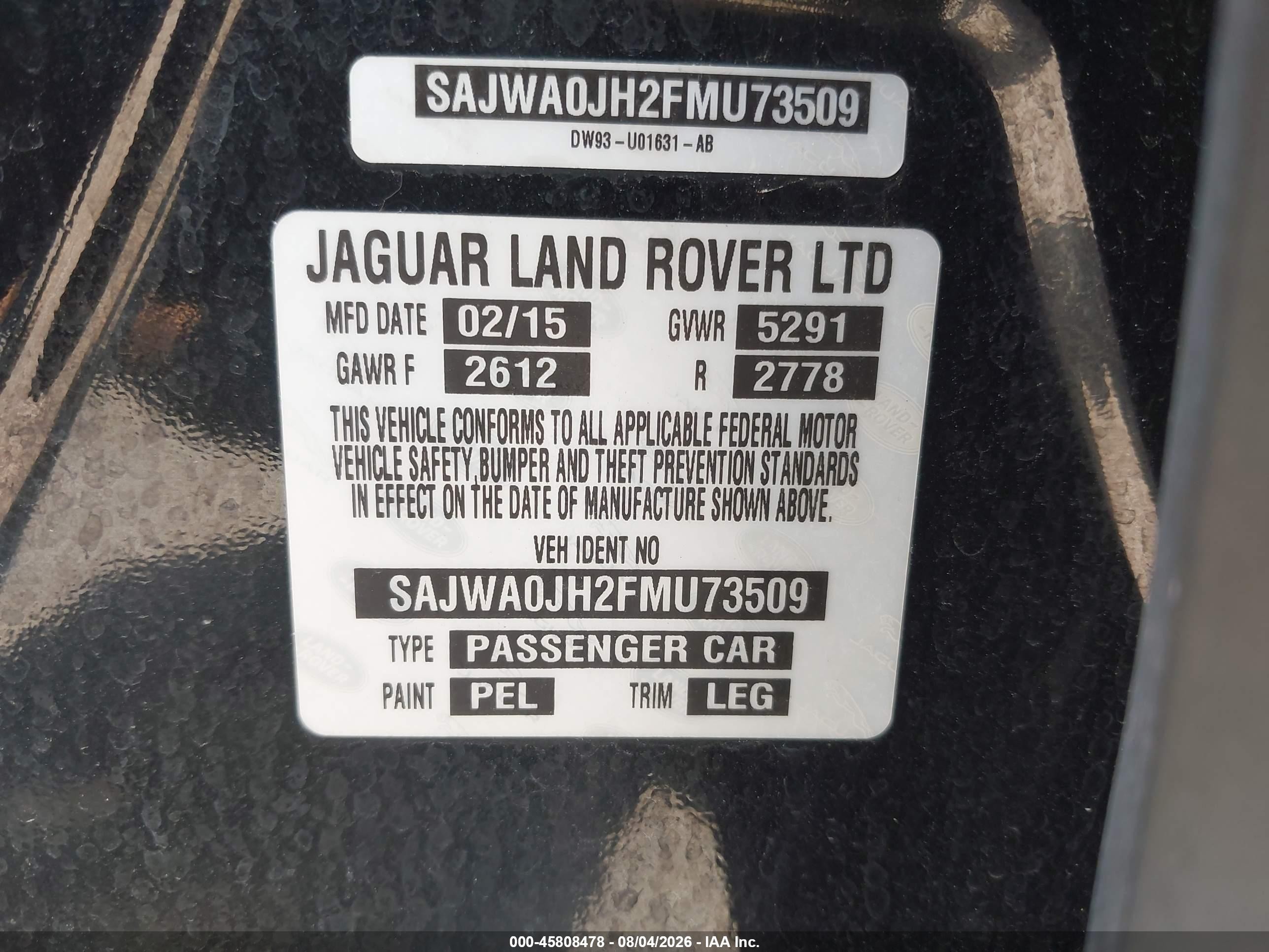 2015 Jaguar Xf Xfr Black vin: SAJWA0JH2FMU73509
