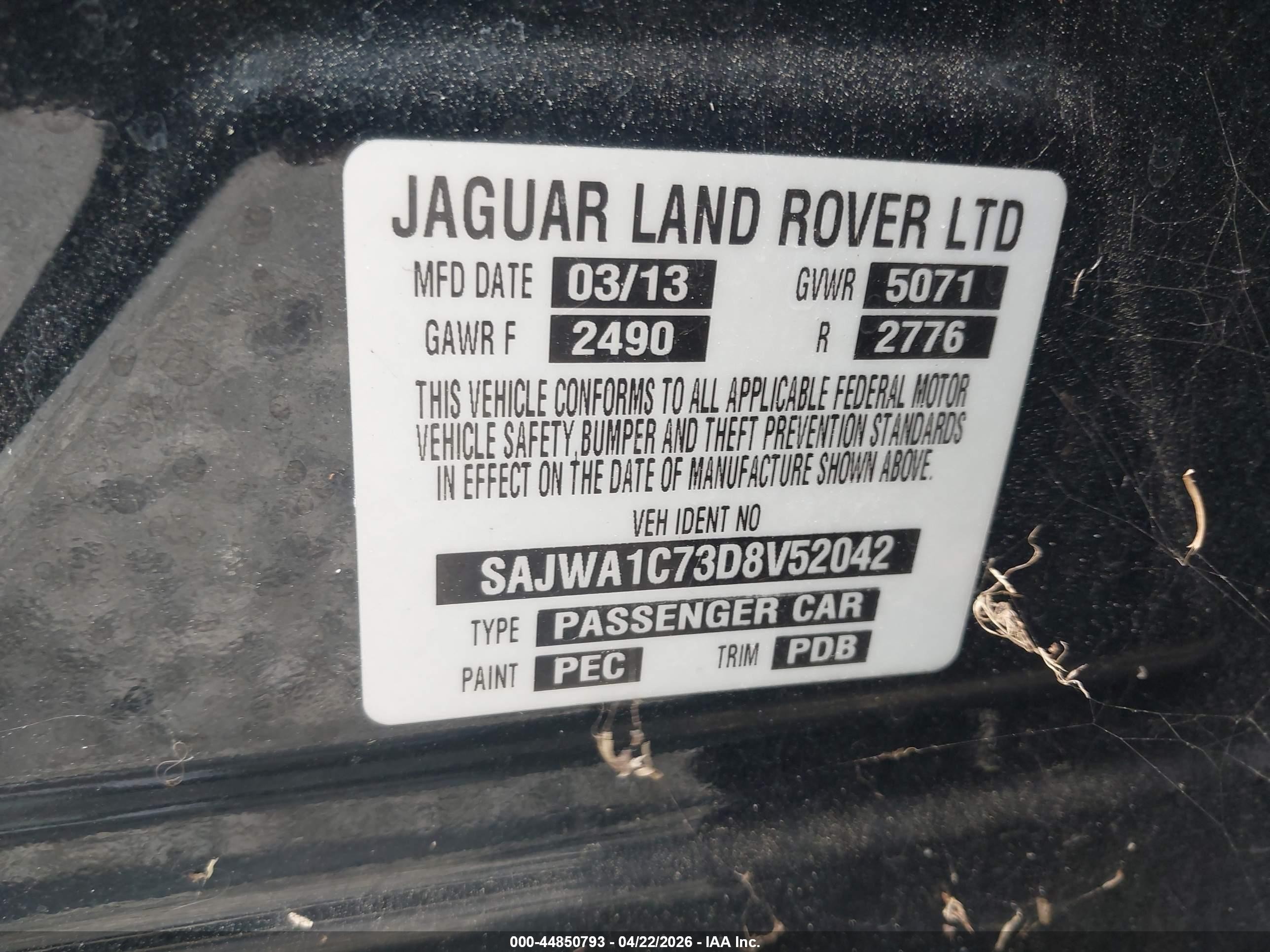 2013 Jaguar Xj   Black vin: SAJWA1C73D8V52042