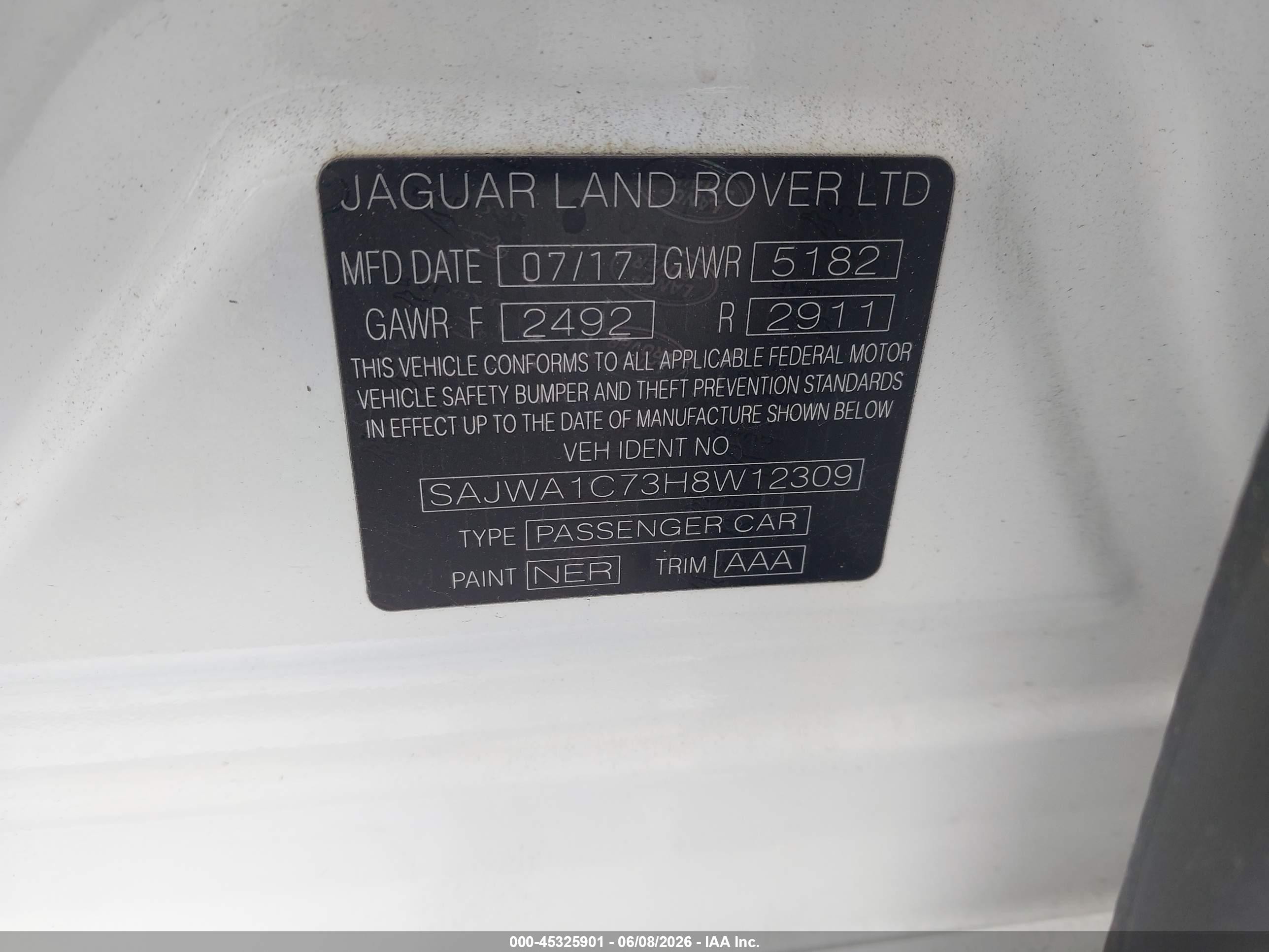 2017 Jaguar Xj R-sport White vin: SAJWA1C73H8W12309