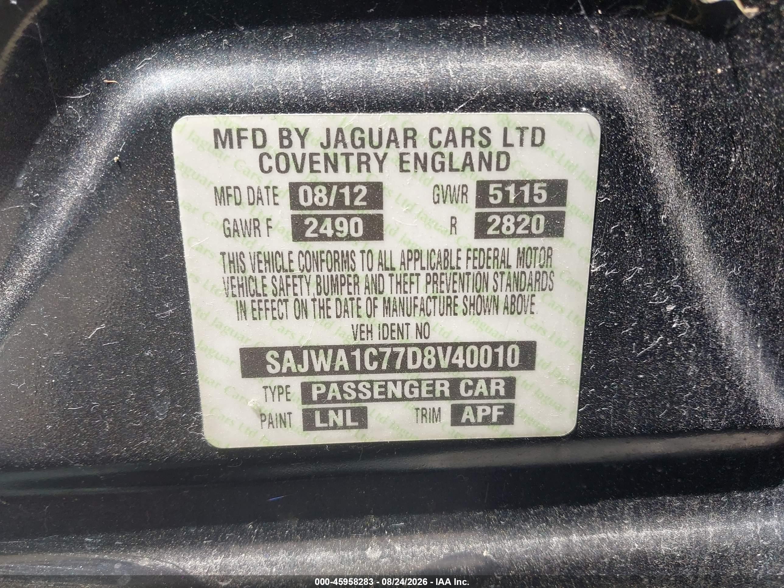 2013 Jaguar Xj   Gray vin: SAJWA1C77D8V40010