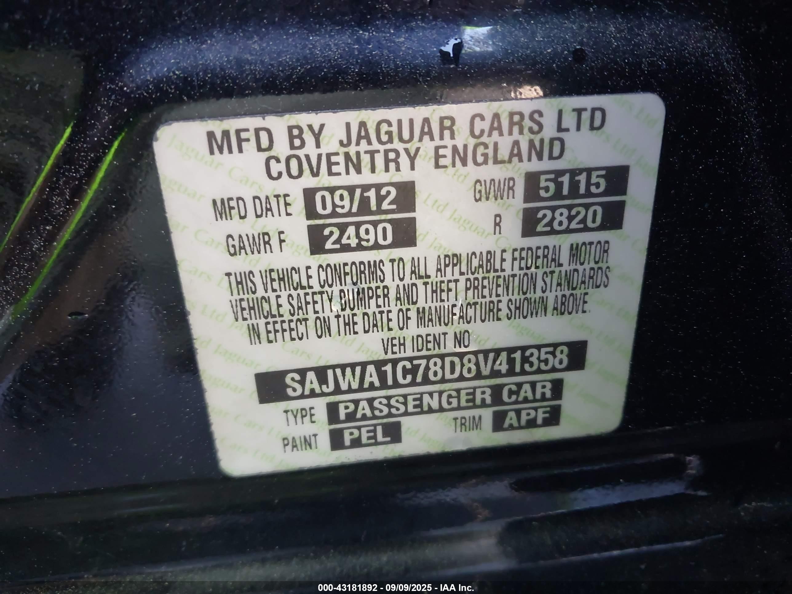 2013 Jaguar Xj   Black vin: SAJWA1C78D8V41358