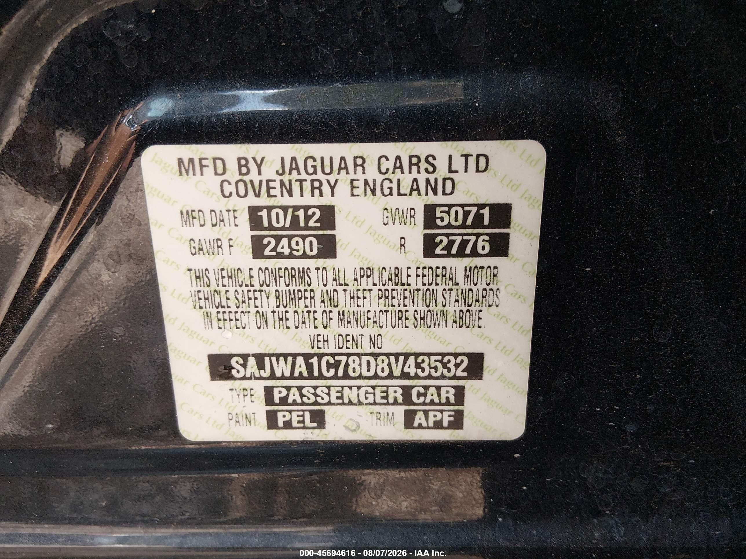 2013 Jaguar Xj   Black vin: SAJWA1C78D8V43532
