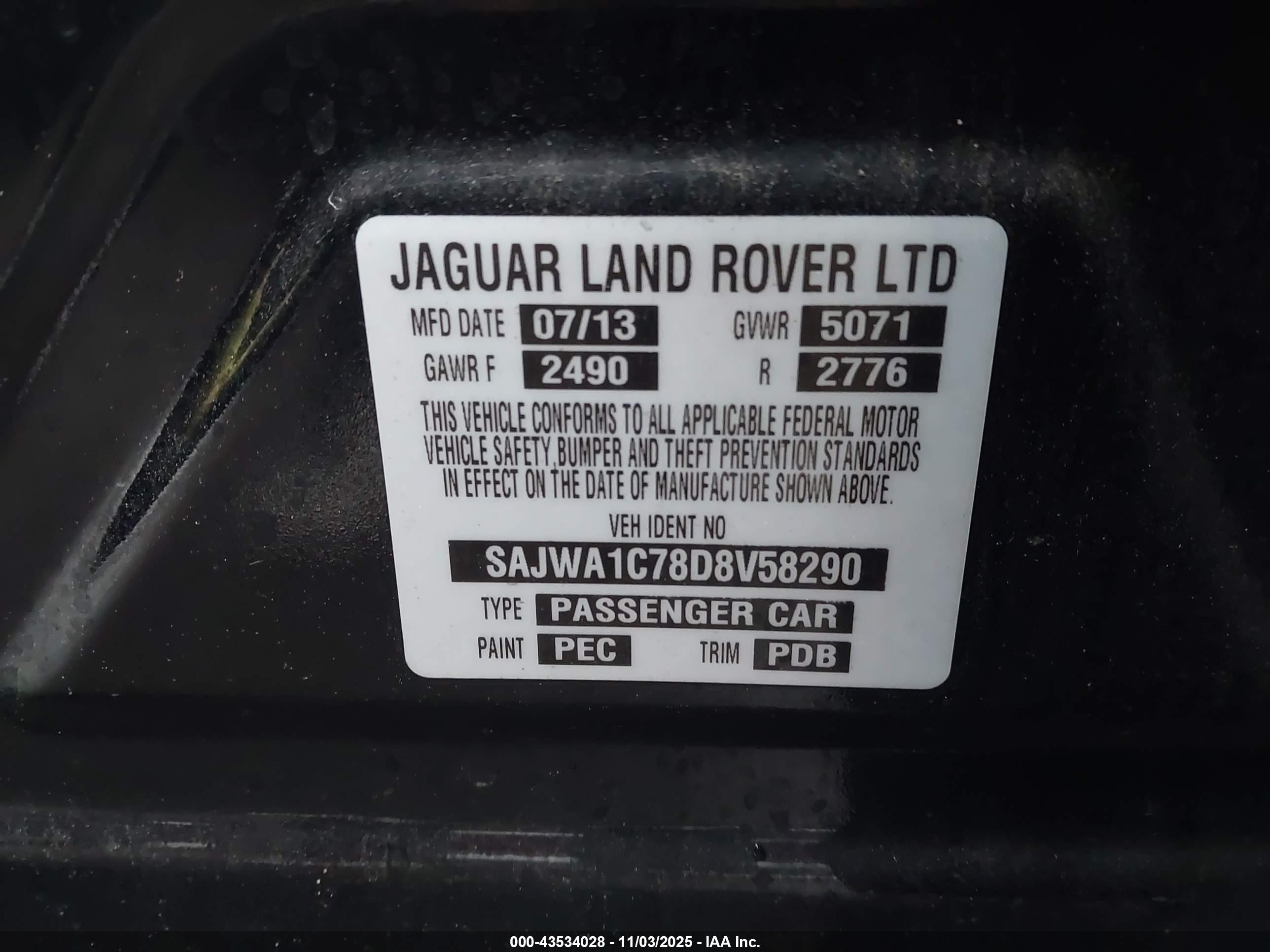 2013 Jaguar Xj   Black vin: SAJWA1C78D8V58290