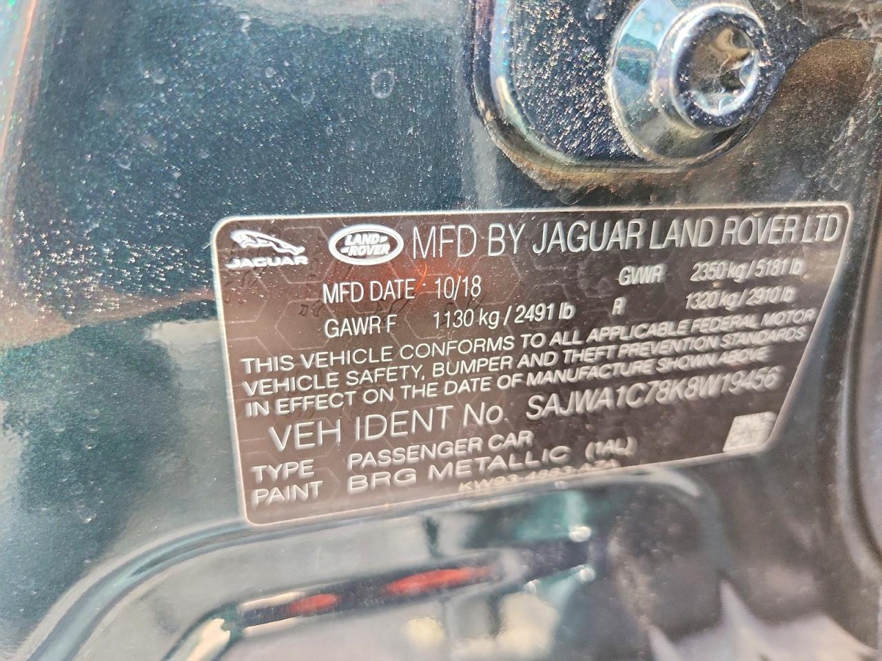 2019 Jaguar Xj R - Sport Green vin: SAJWA1C78K8W19456
