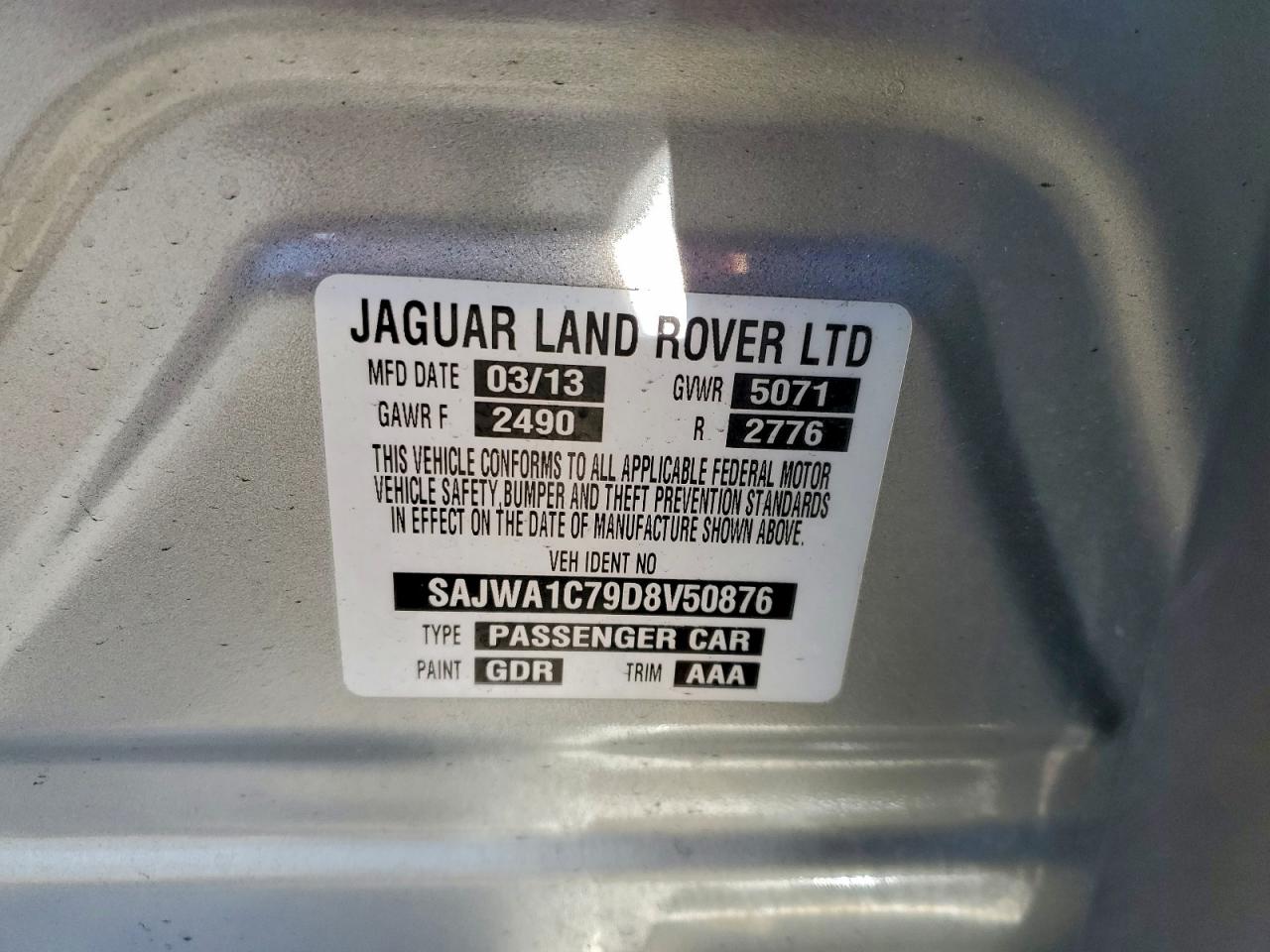 2013 Jaguar Xj Tan vin: SAJWA1C79D8V50876