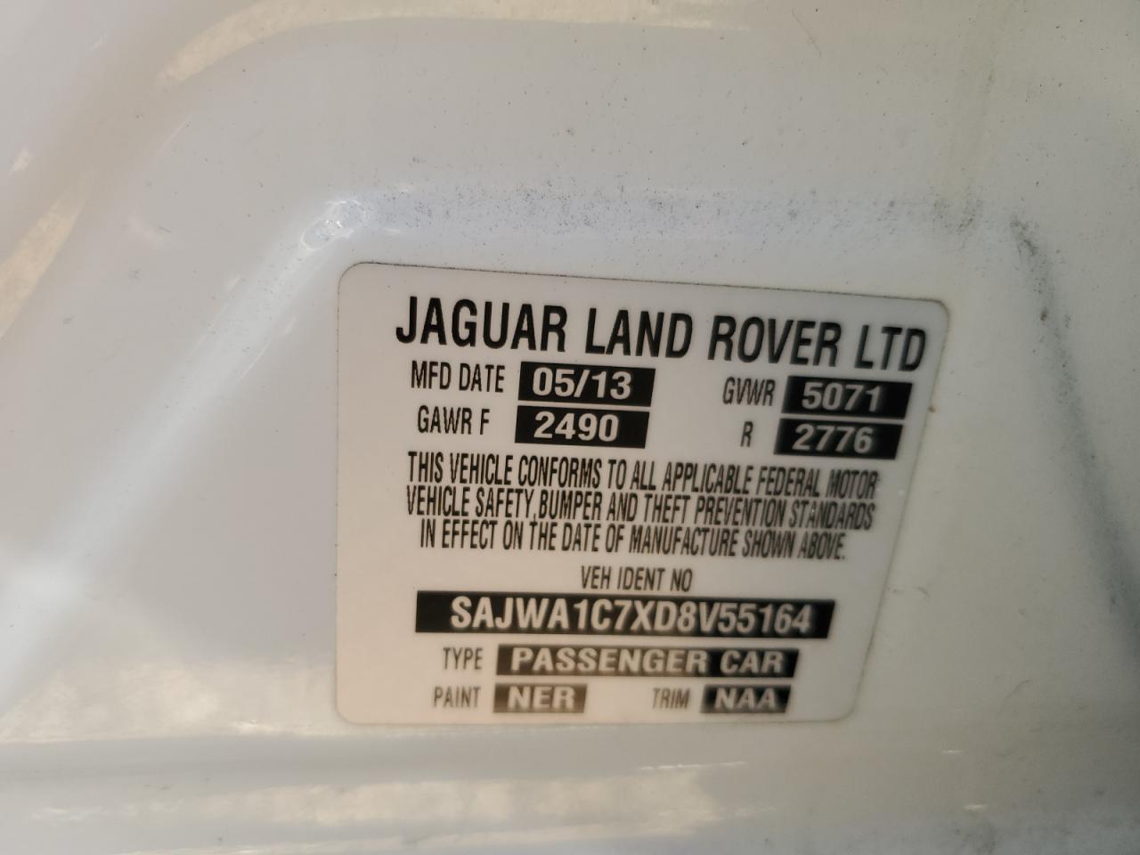 2013 Jaguar Xj White vin: SAJWA1C7XD8V55164