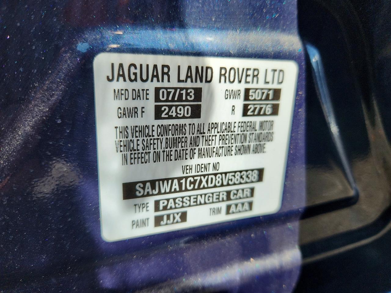 2013 Jaguar Xj Blue vin: SAJWA1C7XD8V58338