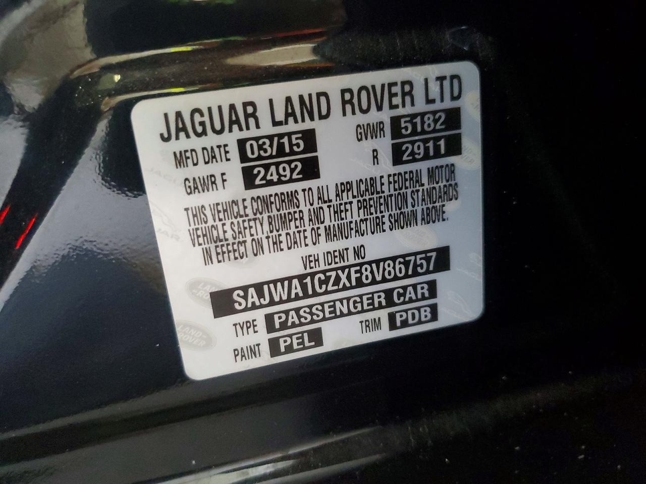 2015 Jaguar Xj Black vin: SAJWA1CZXF8V86757